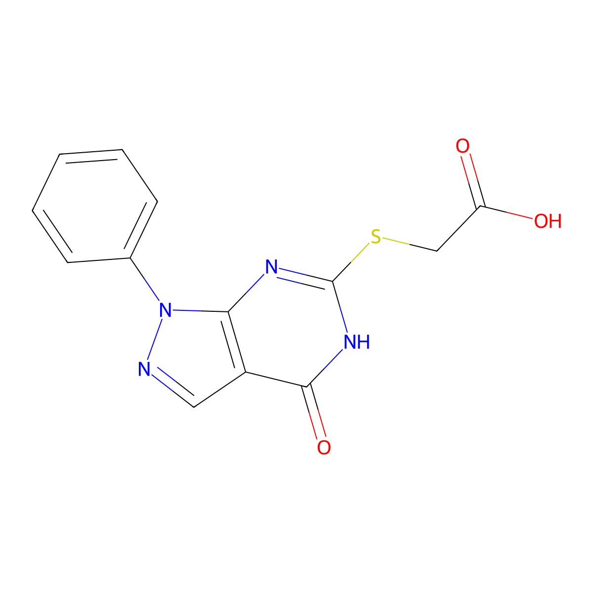 2-[(4-oxo-1-phenyl-2H-pyrazolo[3,4-d]pyrimidin-6-yl)sulfanyl]acetic acid molecular structure, CAS 850911-54-5