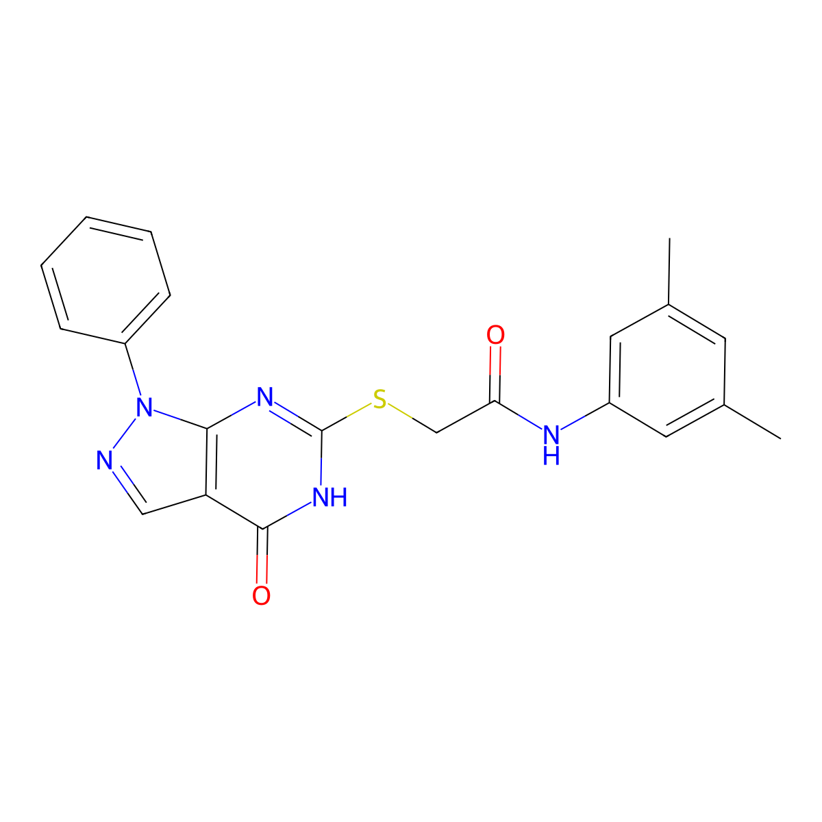 N-(3,5-dimethylphenyl)-2-((4-oxo-1-phenyl-4,5-dihydro-1H-pyrazolo[3,4-d]pyrimidin-6-yl)thio)acetamide molecular structure, CAS 850912-02-6