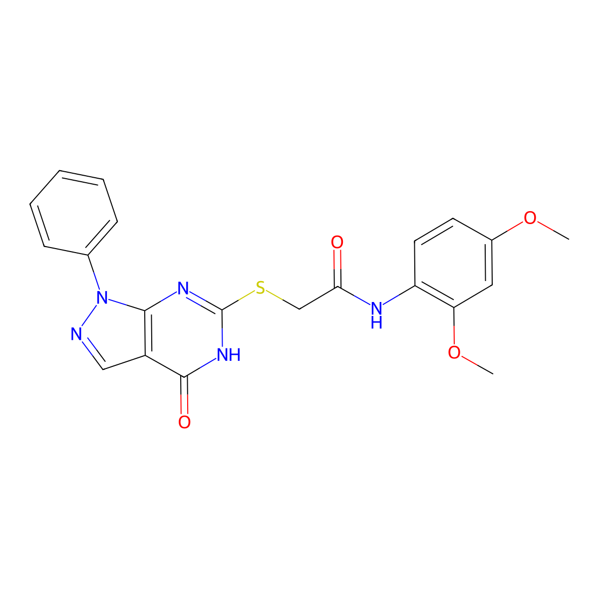 N-(2,4-dimethoxyphenyl)-2-((4-oxo-1-phenyl-4,5-dihydro-1H-pyrazolo[3,4-d]pyrimidin-6-yl)thio)acetamide molecular structure, CAS 850912-04-8