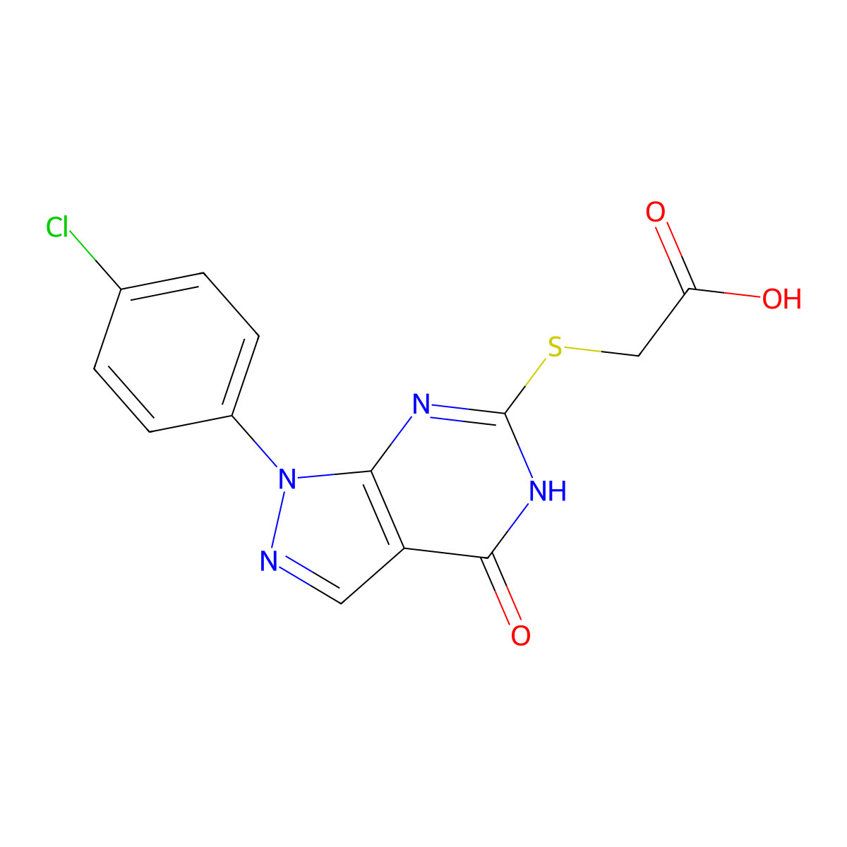 {[1-(4-chlorophenyl)-4-oxo-4,5-dihydro-1H-pyrazolo[3,4-d]pyrimidin-6-yl]thio}acetic acid molecular structure, CAS 850912-37-7