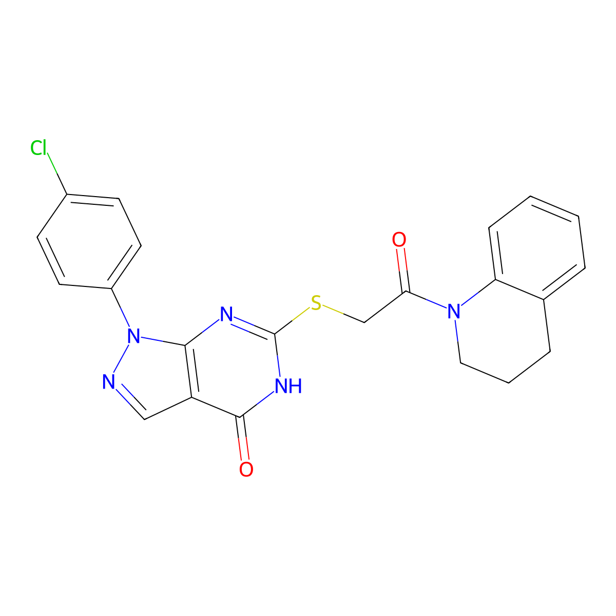 1-(4-chlorophenyl)-6-[[2-(3,4-dihydro-2H-quinolin-1-yl)-2-oxoethyl]thio]-2H-pyrazolo[3,4-d]pyrimidin-4-one molecular structure, CAS 850912-71-9