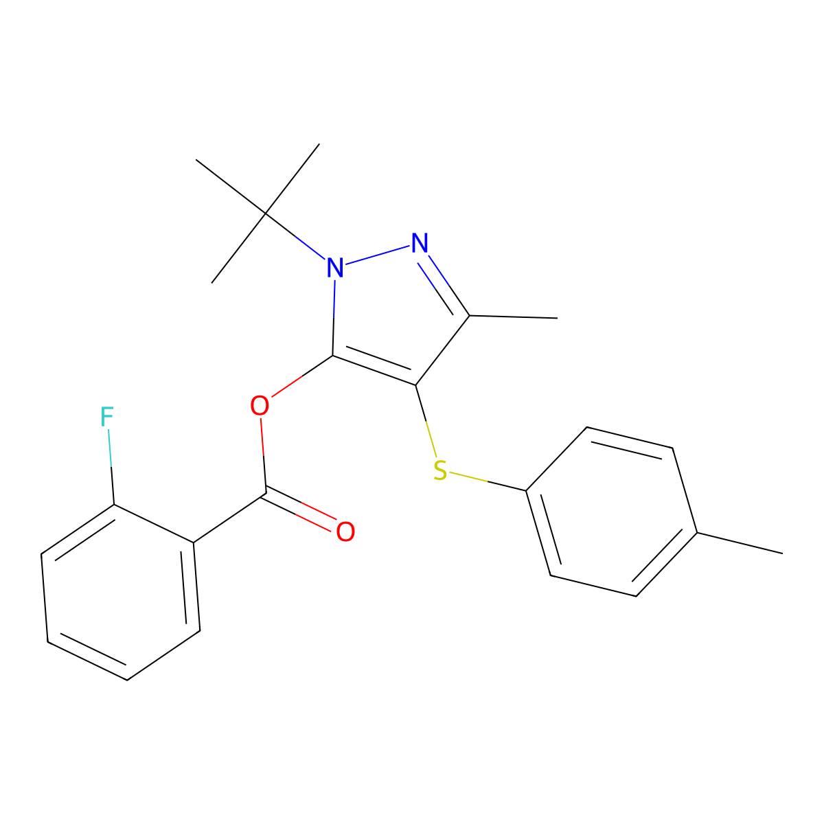 1-(tert-butyl)-3-methyl-4-(p-tolylthio)-1H-pyrazol-5-yl 2-fluorobenzoate molecular structure, CAS 850913-89-2