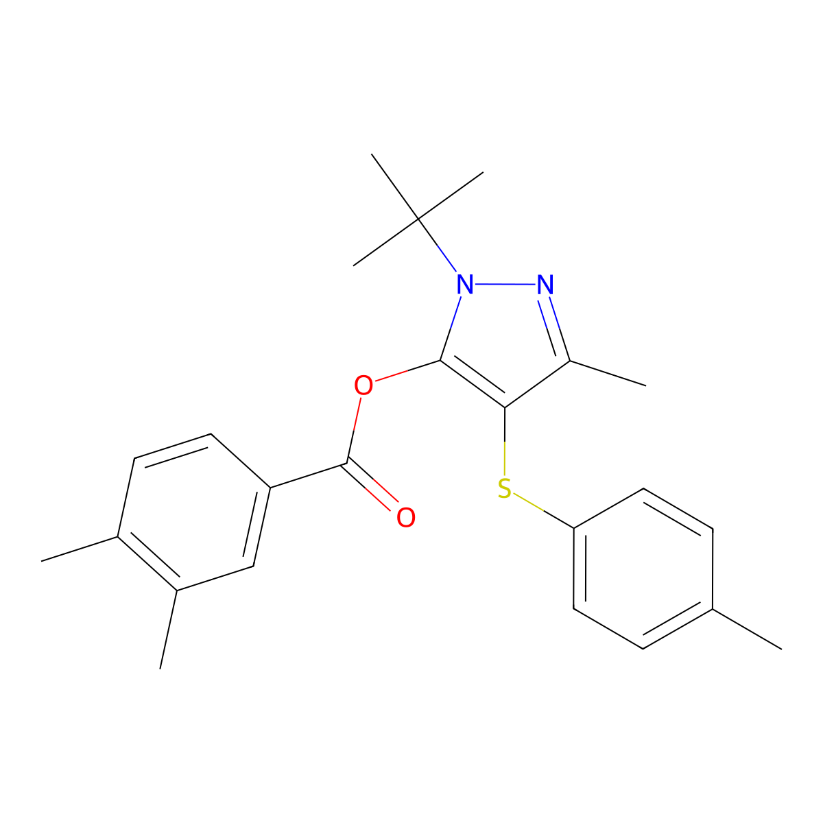 [2-Tert-butyl-5-methyl-4-(4-methylphenyl)sulfanylpyrazol-3-yl] 3,4-dimethylbenzoate molecular structure, CAS 850913-93-8