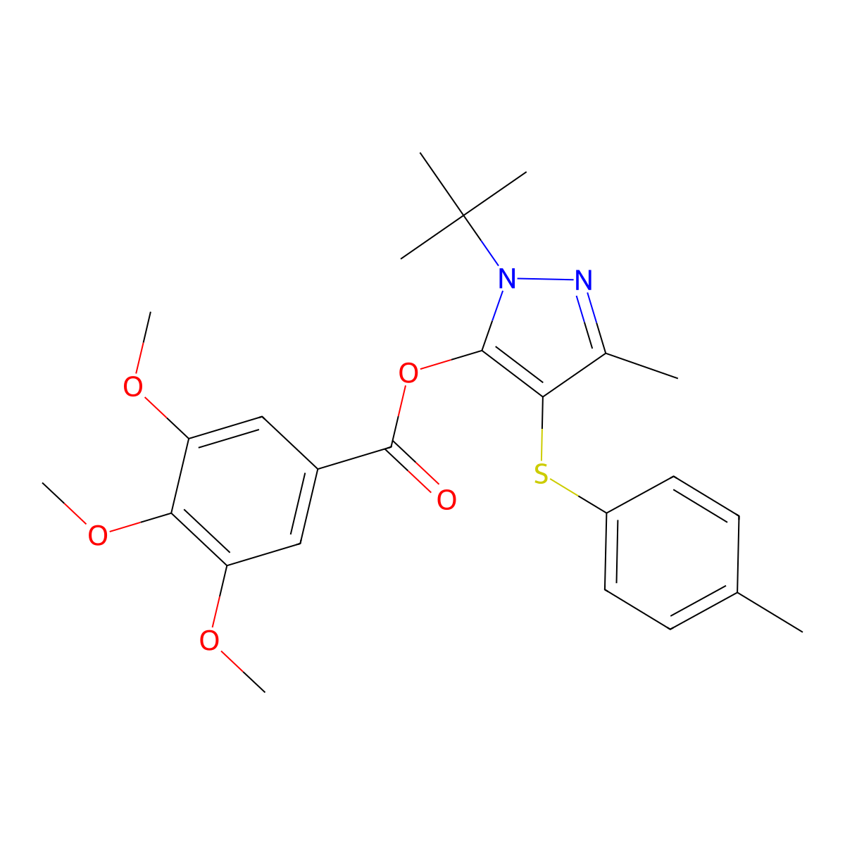 [2-Tert-butyl-5-methyl-4-(4-methylphenyl)sulfanylpyrazol-3-yl] 3,4,5-trimethoxybenzoate molecular structure, CAS 850913-97-2