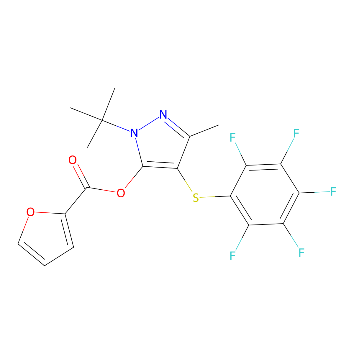 1-(tert-butyl)-3-methyl-4-((perfluorophenyl)thio)-1H-pyrazol-5-yl furan-2-carboxylate molecular structure, CAS 850914-13-5