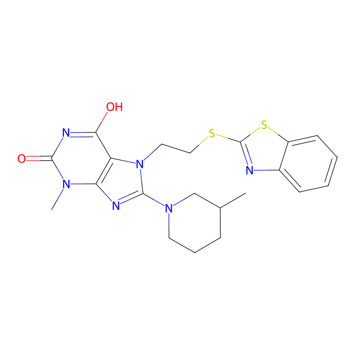 7-(2-(benzo[d]thiazol-2-ylthio)ethyl)-3-methyl-8-(3-methylpiperidin-1-yl)-1H-purine-2,6(3H,7H)-dione molecular structure, CAS 850914-18-0