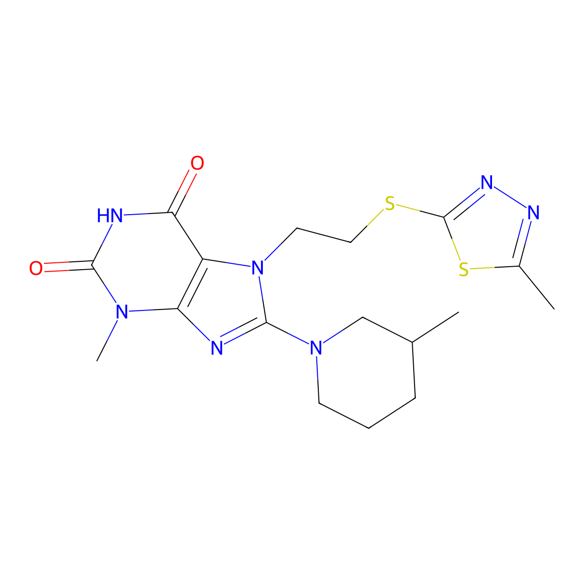 3-methyl-7-(2-((5-methyl-1,3,4-thiadiazol-2-yl)thio)ethyl)-8-(3-methylpiperidin-1-yl)-1H-purine-2,6(3H,7H)-dione molecular structure, CAS 850914-21-5