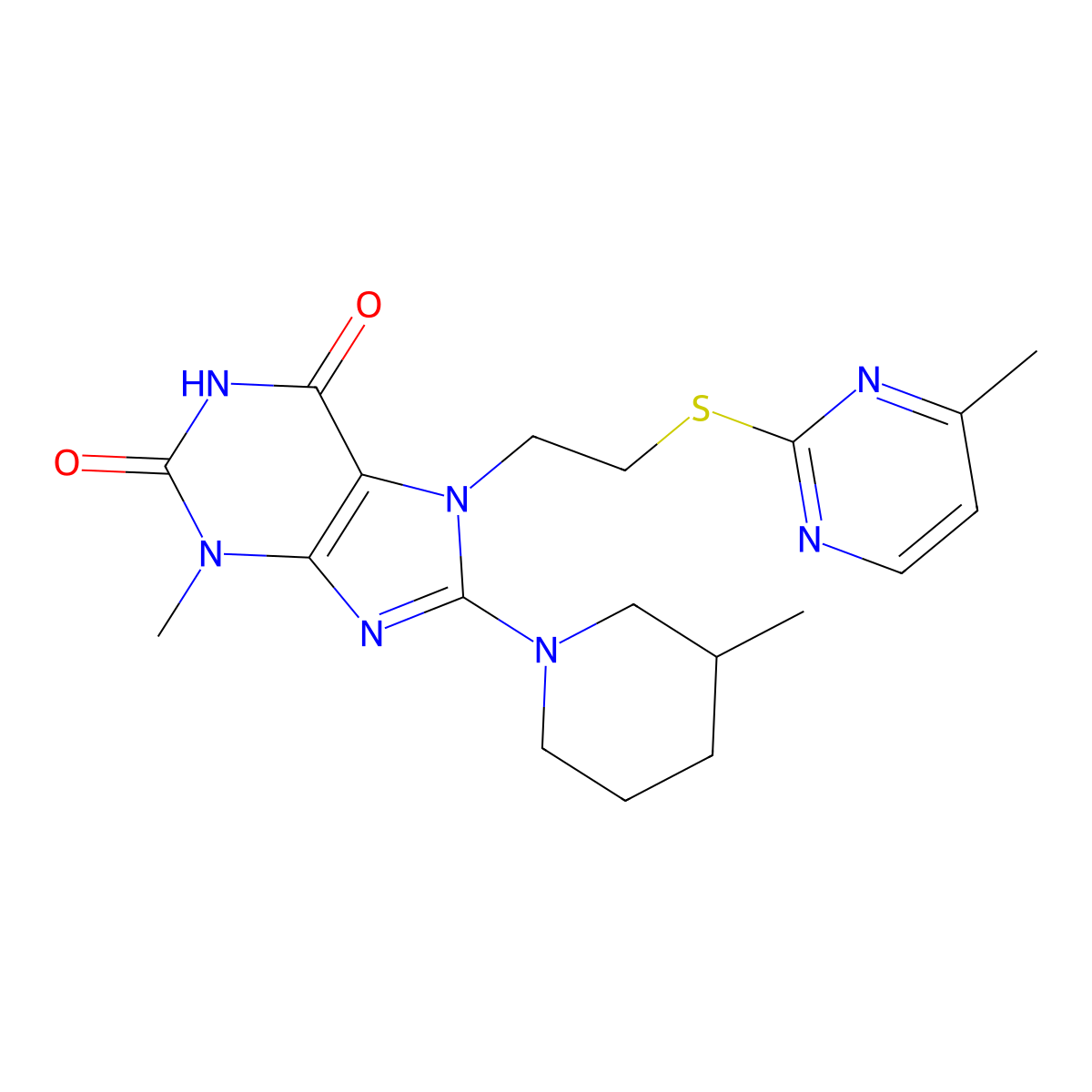 3-methyl-8-(3-methylpiperidin-1-yl)-7-(2-((4-methylpyrimidin-2-yl)thio)ethyl)-1H-purine-2,6(3H,7H)-dione molecular structure, CAS 850914-22-6