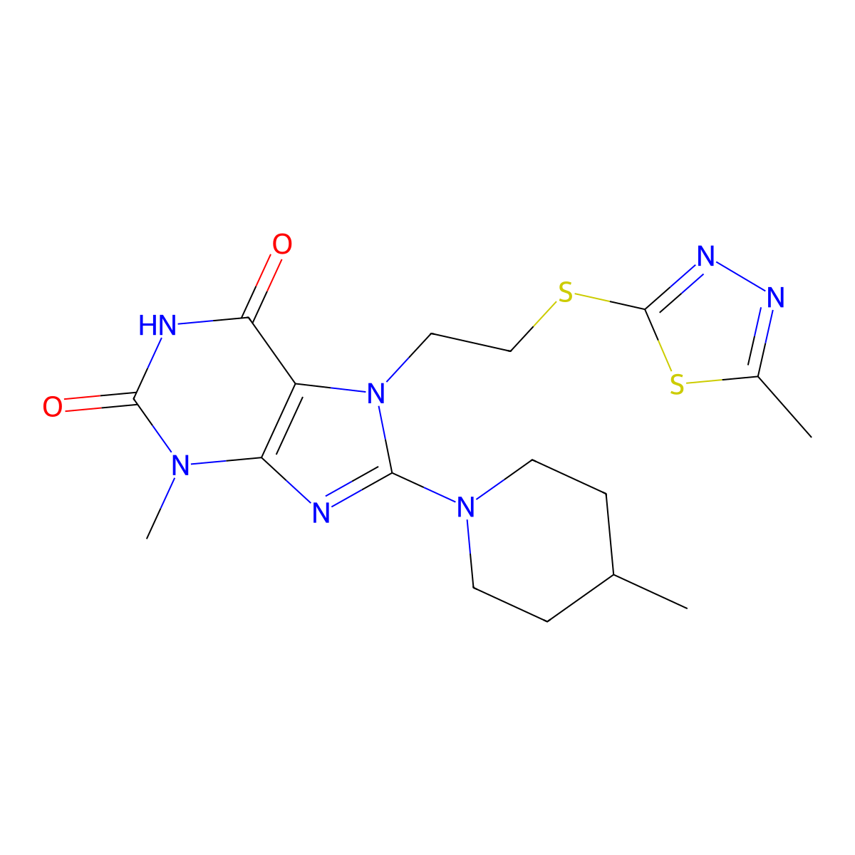3-methyl-7-(2-((5-methyl-1,3,4-thiadiazol-2-yl)thio)ethyl)-8-(4-methylpiperidin-1-yl)-1H-purine-2,6(3H,7H)-dione molecular structure, CAS 850914-23-7