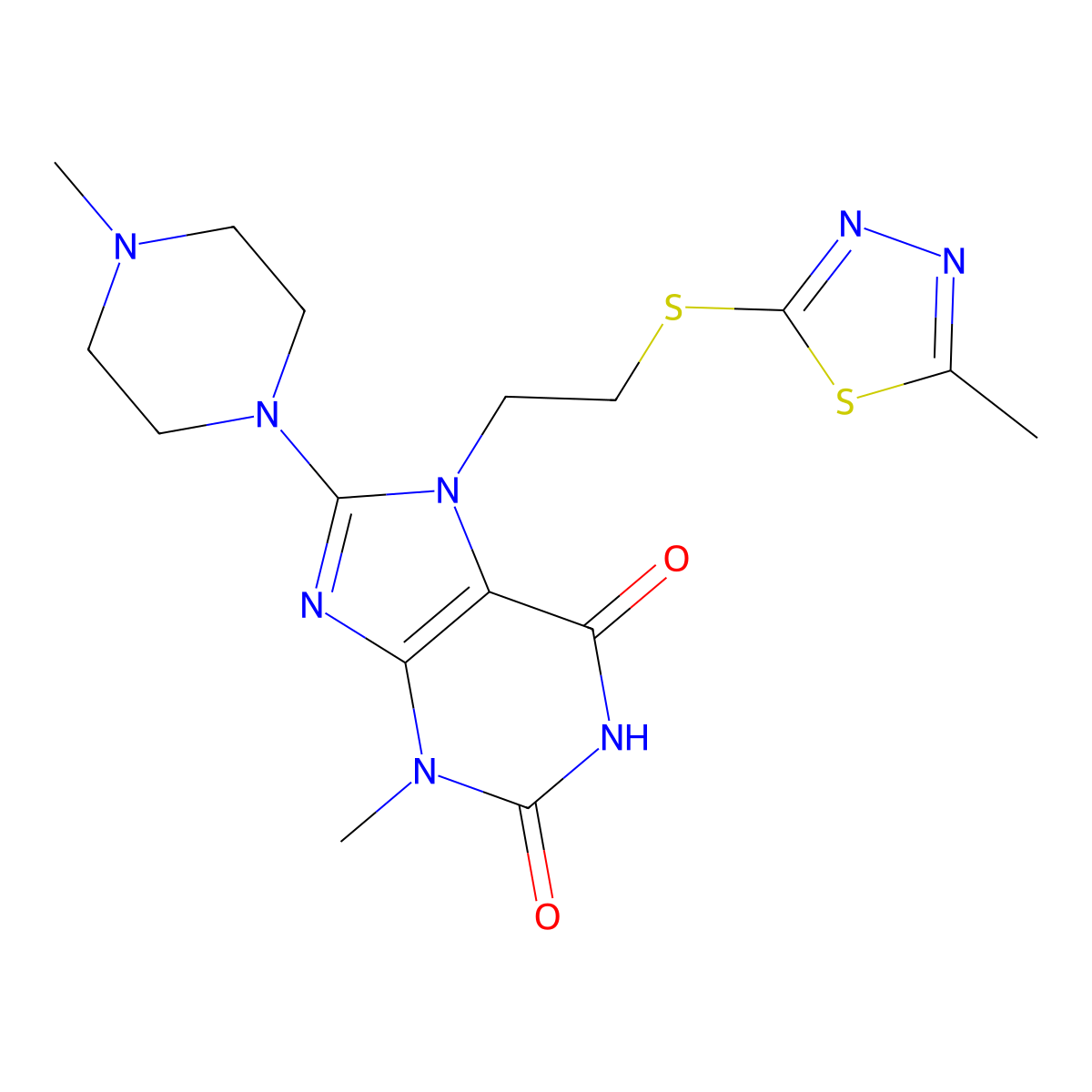 3-methyl-7-(2-((5-methyl-1,3,4-thiadiazol-2-yl)thio)ethyl)-8-(4-methylpiperazin-1-yl)-1H-purine-2,6(3H,7H)-dione molecular structure, CAS 850914-30-6