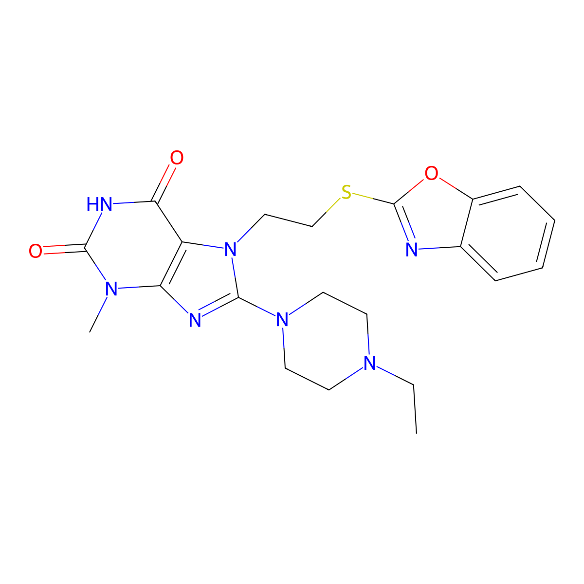 7-(2-(benzo[d]oxazol-2-ylthio)ethyl)-8-(4-ethylpiperazin-1-yl)-3-methyl-1H-purine-2,6(3H,7H)-dione molecular structure, CAS 850914-32-8