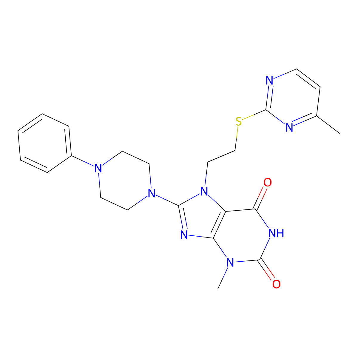 3-methyl-7-(2-((4-methylpyrimidin-2-yl)thio)ethyl)-8-(4-phenylpiperazin-1-yl)-1H-purine-2,6(3H,7H)-dione molecular structure, CAS 850914-34-0