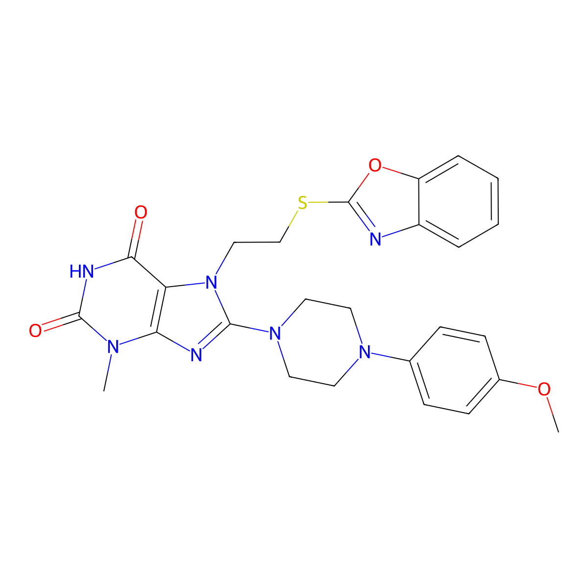 7-(2-(benzo[d]oxazol-2-ylthio)ethyl)-8-(4-(4-methoxyphenyl)piperazin-1-yl)-3-methyl-1H-purine-2,6(3H,7H)-dione molecular structure, CAS 850914-40-8