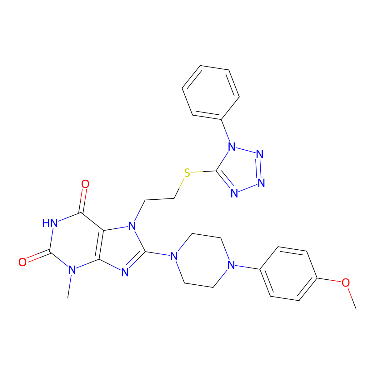 8-[4-(4-Methoxyphenyl)piperazin-1-yl]-3-methyl-7-[2-(1-phenyltetrazol-5-yl)sulfanylethyl]purine-2,6-dione molecular structure, CAS 850914-41-9