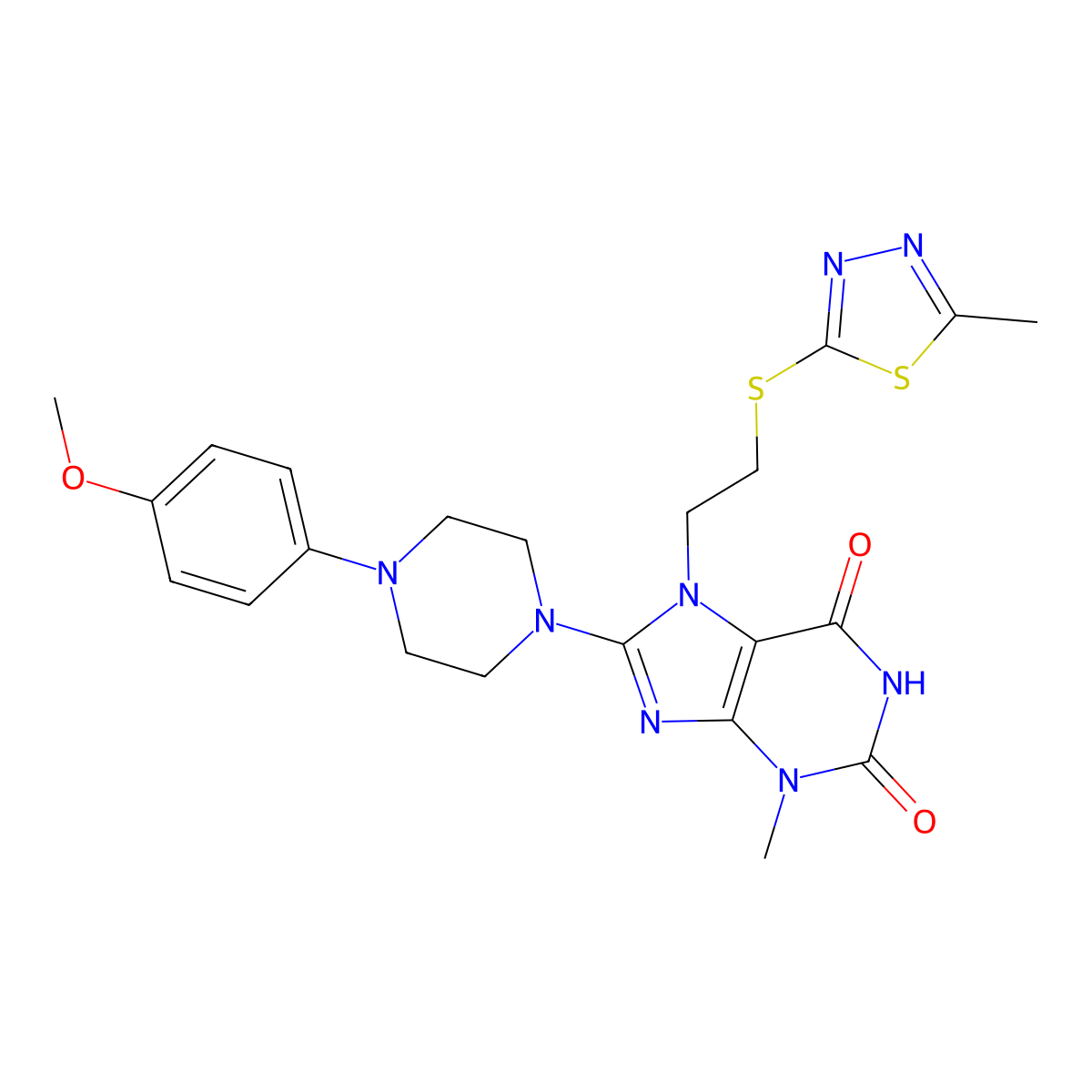 8-(4-(4-methoxyphenyl)piperazin-1-yl)-3-methyl-7-(2-((5-methyl-1,3,4-thiadiazol-2-yl)thio)ethyl)-1H-purine-2,6(3H,7H)-dione molecular structure, CAS 850914-42-0