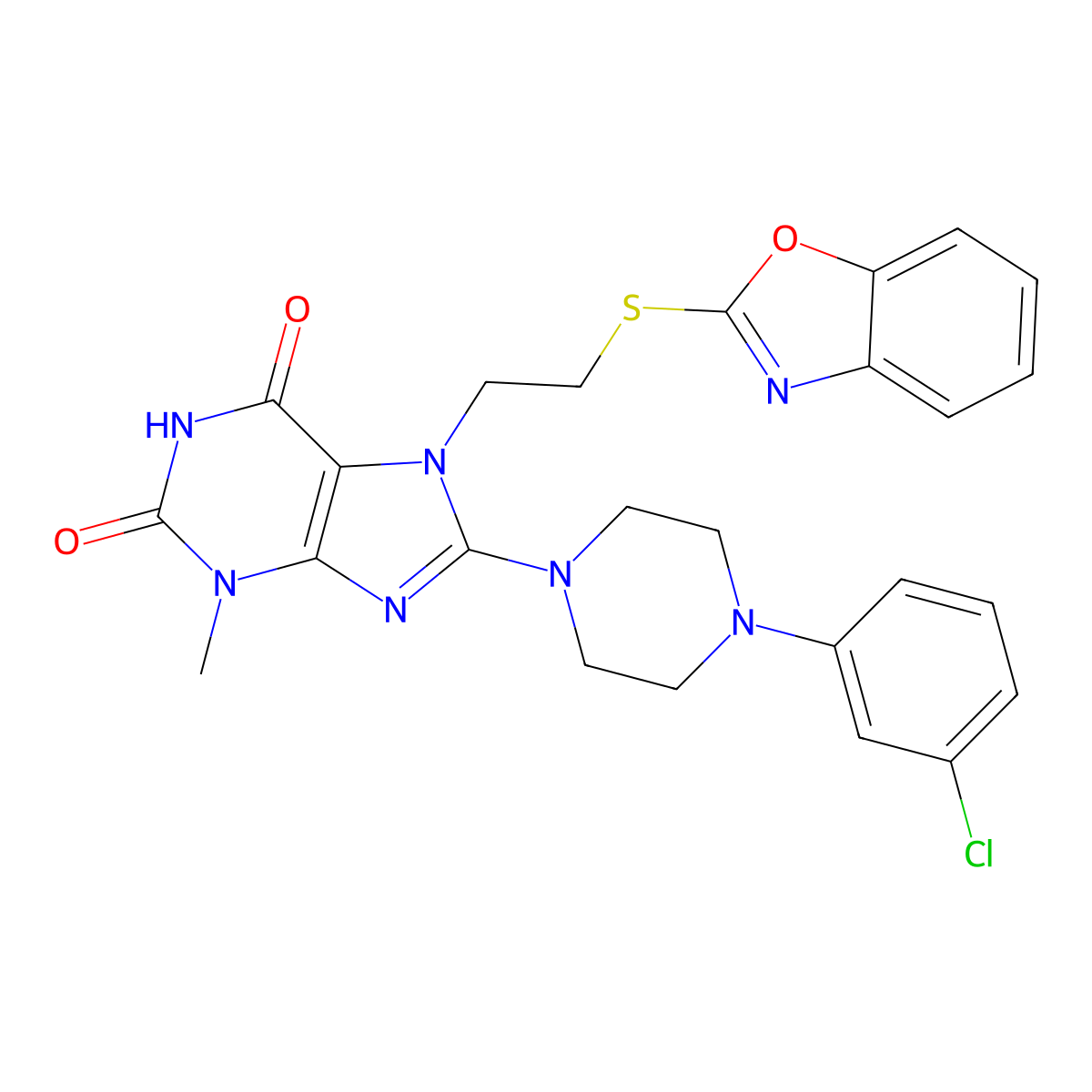 7-[2-(1,3-Benzoxazol-2-ylsulfanyl)ethyl]-8-[4-(3-chlorophenyl)piperazin-1-yl]-3-methylpurine-2,6-dione molecular structure, CAS 850914-43-1
