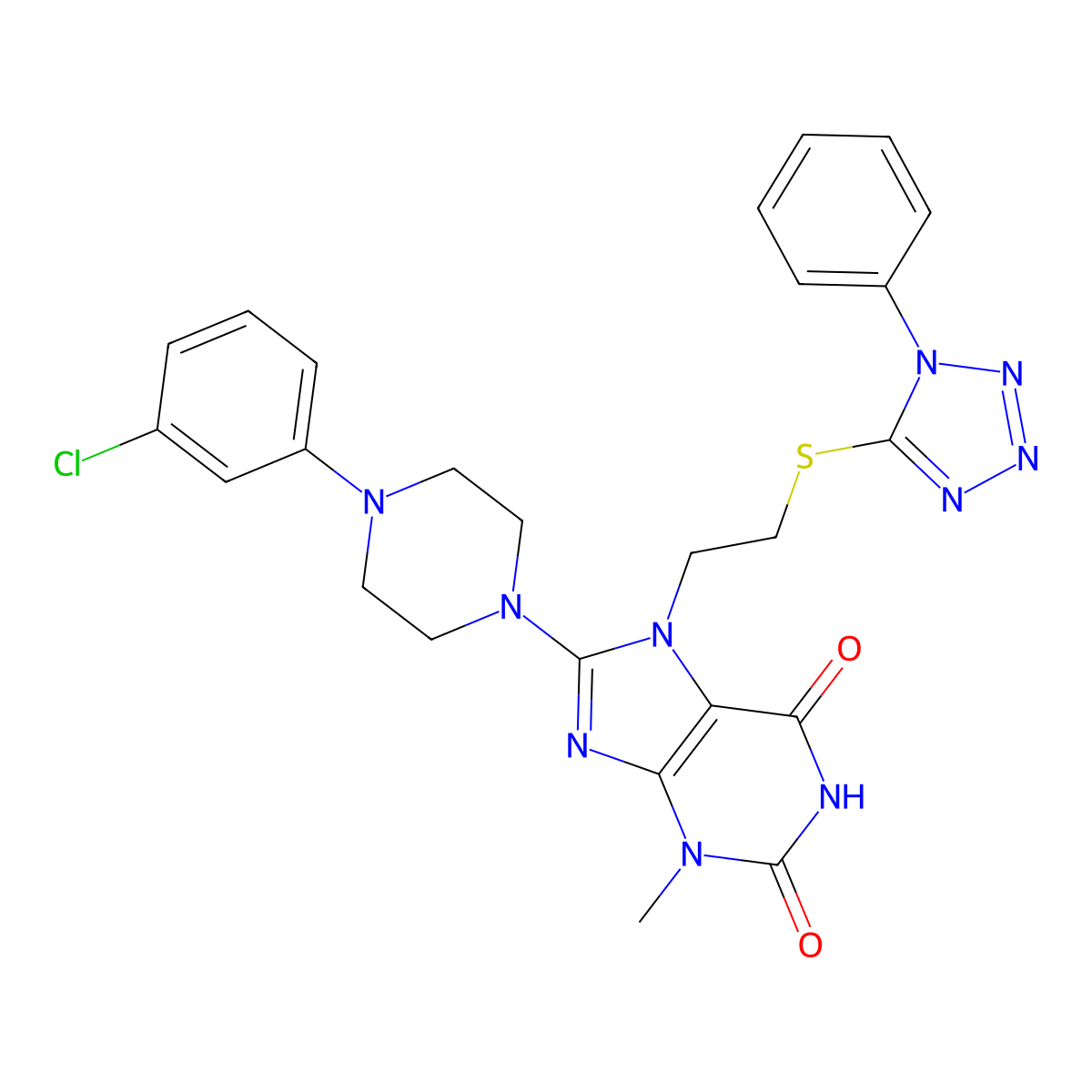 8-(4-(3-chlorophenyl)piperazin-1-yl)-3-methyl-7-(2-((1-phenyl-1H-tetrazol-5-yl)thio)ethyl)-1H-purine-2,6(3H,7H)-dione molecular structure, CAS 850914-44-2