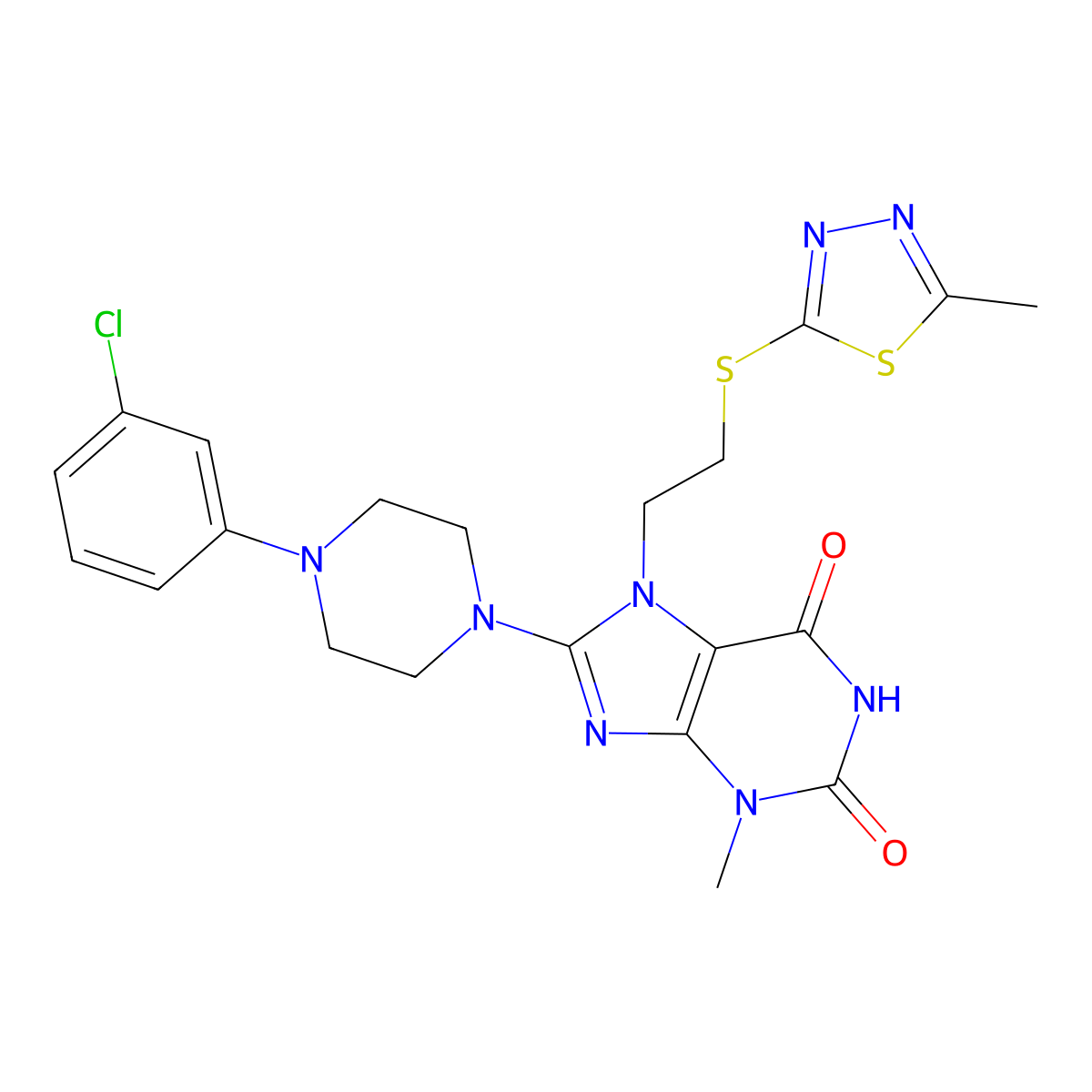 8-[4-(3-Chlorophenyl)piperazin-1-yl]-3-methyl-7-[2-[(5-methyl-1,3,4-thiadiazol-2-yl)sulfanyl]ethyl]purine-2,6-dione molecular structure, CAS 850914-45-3
