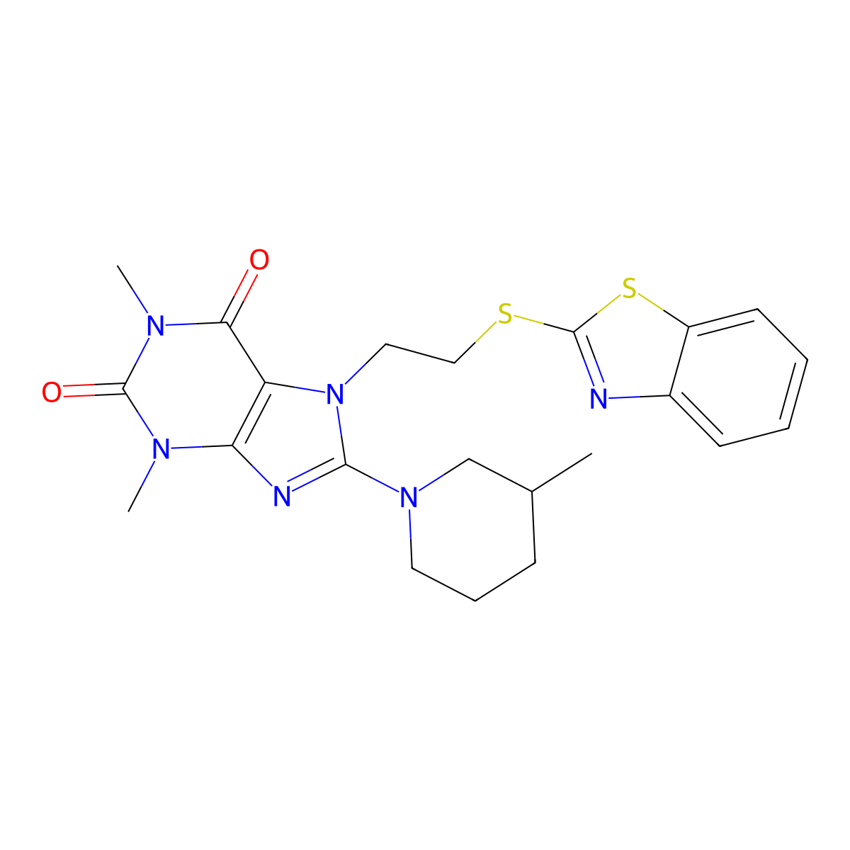 7-[2-(1,3-Benzothiazol-2-ylthio)ethyl]-1,3-dimethyl-8-(3-methyl-1-piperidinyl)purine-2,6-dione molecular structure, CAS 850914-53-3