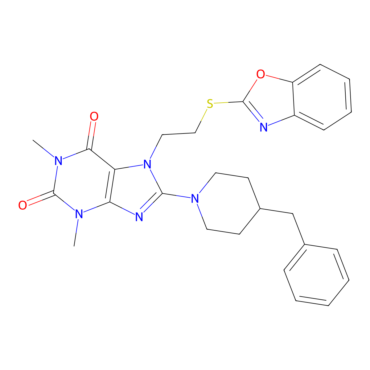 7-[2-(1,3-Benzoxazol-2-ylsulfanyl)ethyl]-8-(4-benzylpiperidin-1-yl)-1,3-dimethylpurine-2,6-dione molecular structure, CAS 850914-68-0
