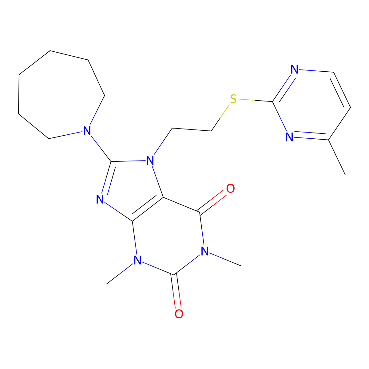 8-(Azepan-1-yl)-1,3-dimethyl-7-[2-(4-methylpyrimidin-2-yl)sulfanylethyl]purine-2,6-dione molecular structure, CAS 850914-72-6