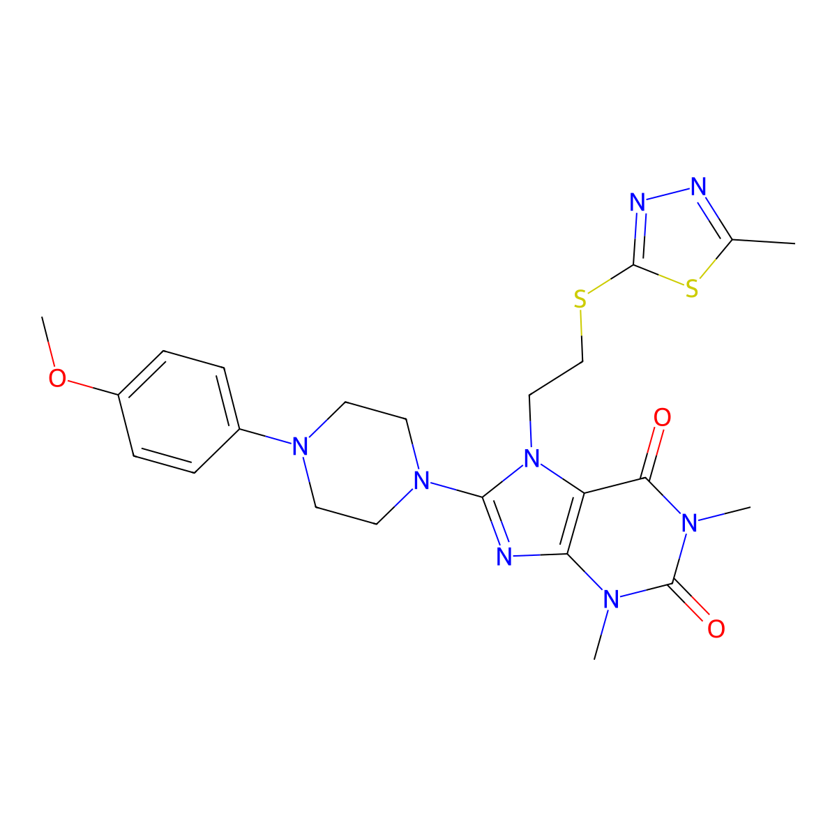 8-[4-(4-Methoxyphenyl)piperazin-1-yl]-1,3-dimethyl-7-[2-[(5-methyl-1,3,4-thiadiazol-2-yl)sulfanyl]ethyl]purine-2,6-dione molecular structure, CAS 850914-85-1