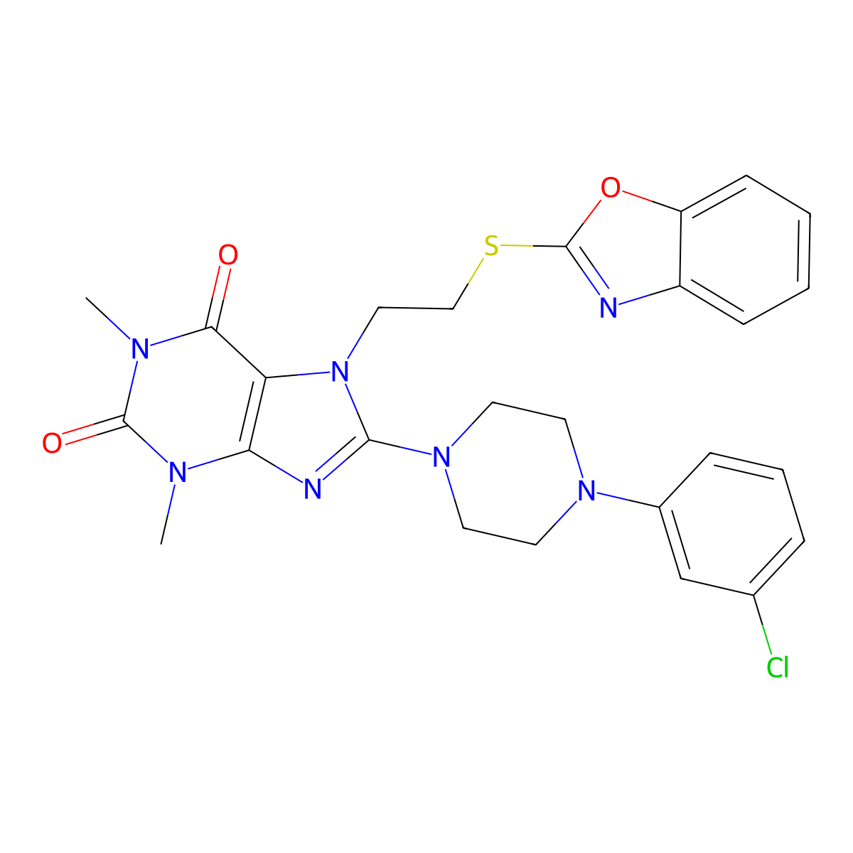 7-[2-(1,3-Benzoxazol-2-ylsulfanyl)ethyl]-8-[4-(3-chlorophenyl)piperazin-1-yl]-1,3-dimethylpurine-2,6-dione molecular structure, CAS 850914-87-3
