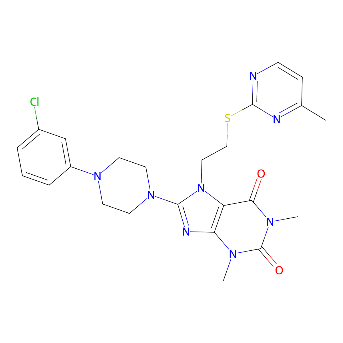 8-[4-(3-Chlorophenyl)piperazin-1-yl]-1,3-dimethyl-7-[2-(4-methylpyrimidin-2-yl)sulfanylethyl]purine-2,6-dione molecular structure, CAS 850914-90-8