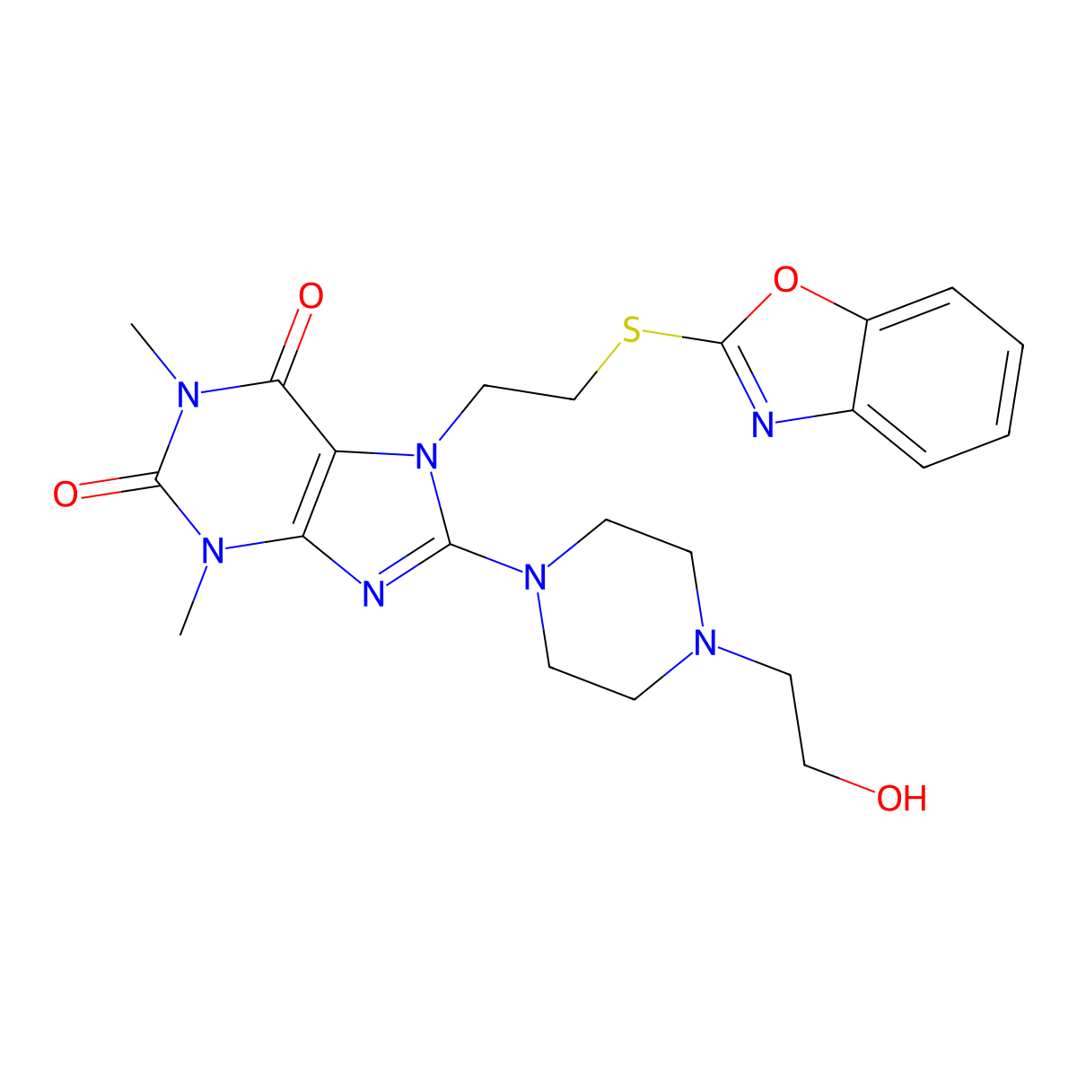 7-(2-(benzo[d]oxazol-2-ylthio)ethyl)-8-(4-(2-hydroxyethyl)piperazin-1-yl)-1,3-dimethyl-1H-purine-2,6(3H,7H)-dione molecular structure, CAS 850914-91-9
