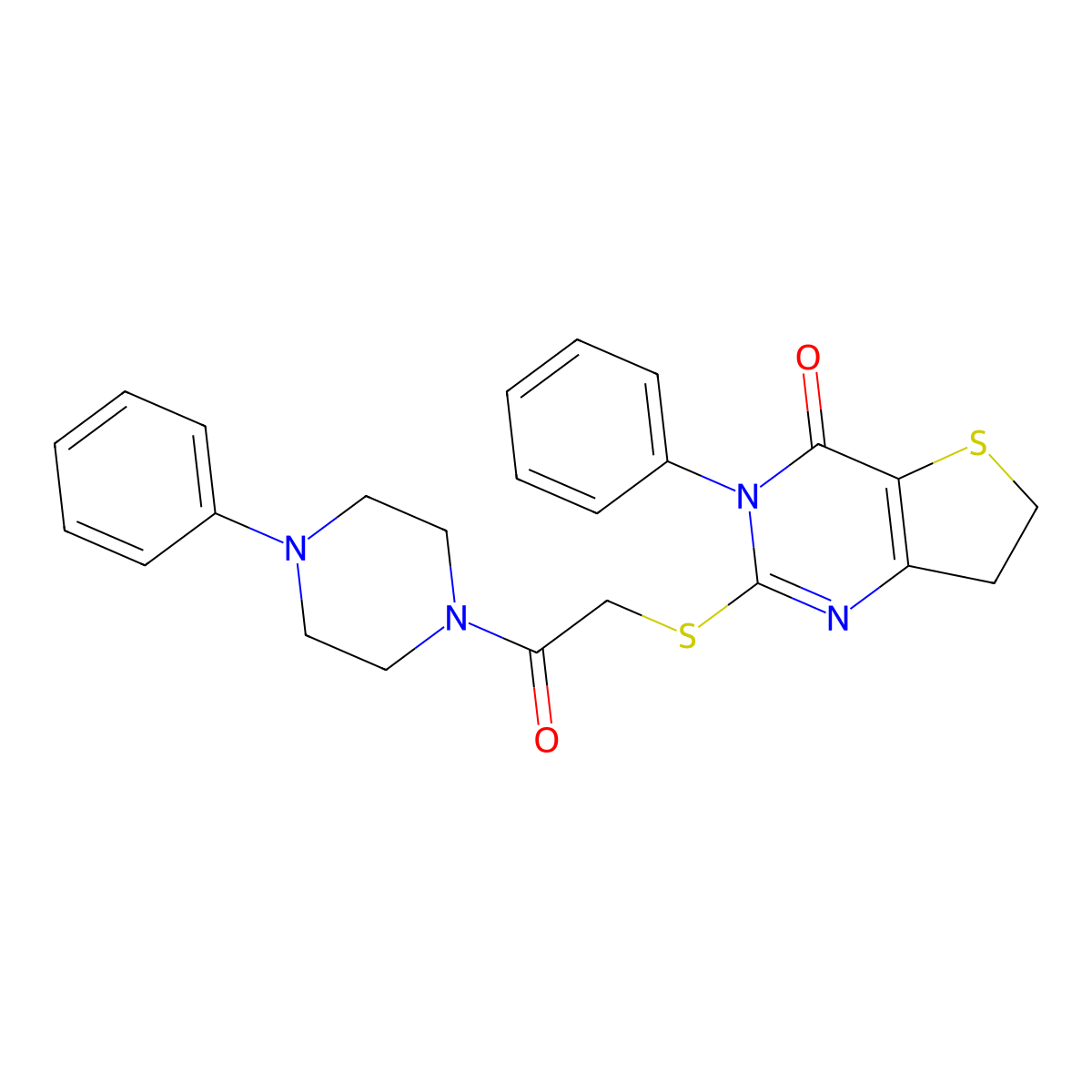 2-((2-oxo-2-(4-phenylpiperazin-1-yl)ethyl)thio)-3-phenyl-6,7-dihydrothieno[3,2-d]pyrimidin-4(3H)-one molecular structure, CAS 850915-15-0