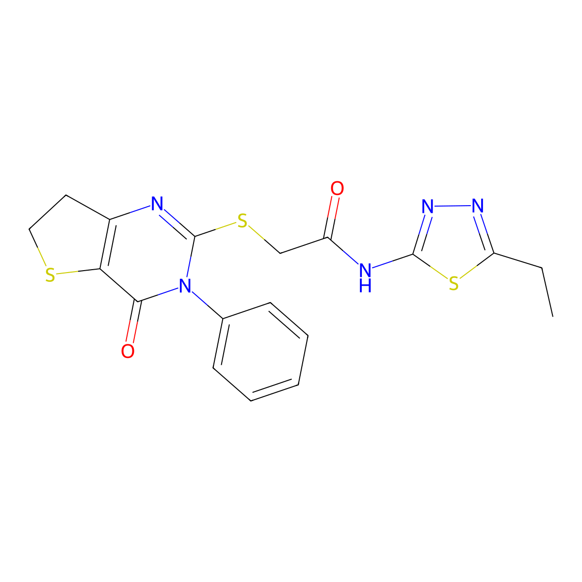 N-(5-ethyl-1,3,4-thiadiazol-2-yl)-2-((4-oxo-3-phenyl-3,4,6,7-tetrahydrothieno[3,2-d]pyrimidin-2-yl)thio)acetamide molecular structure, CAS 850915-17-2