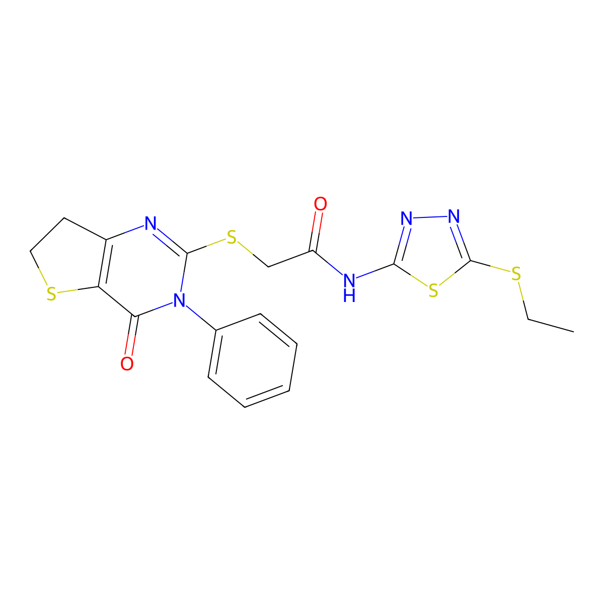N-(5-(ethylthio)-1,3,4-thiadiazol-2-yl)-2-((4-oxo-3-phenyl-3,4,6,7-tetrahydrothieno[3,2-d]pyrimidin-2-yl)thio)acetamide molecular structure, CAS 850915-18-3