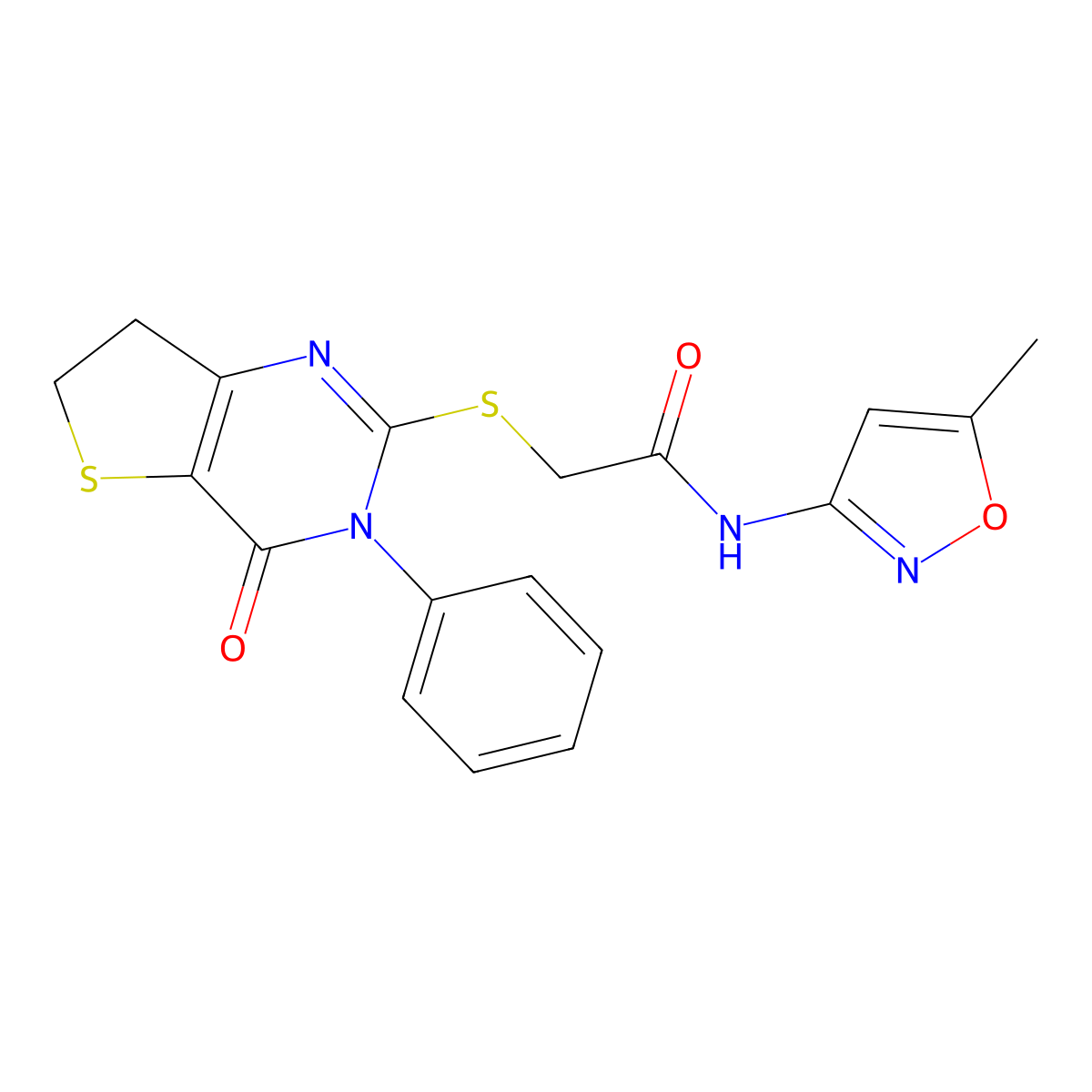 N-(5-methylisoxazol-3-yl)-2-((4-oxo-3-phenyl-3,4,6,7-tetrahydrothieno[3,2-d]pyrimidin-2-yl)thio)acetamide molecular structure, CAS 850915-19-4