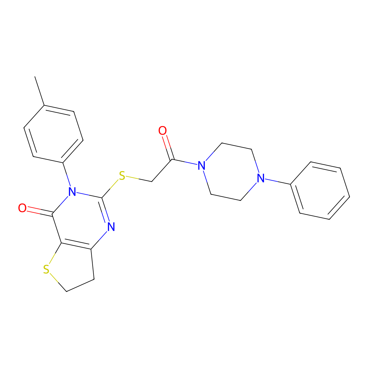 2-((2-oxo-2-(4-phenylpiperazin-1-yl)ethyl)thio)-3-(p-tolyl)-6,7-dihydrothieno[3,2-d]pyrimidin-4(3H)-one molecular structure, CAS 850915-25-2