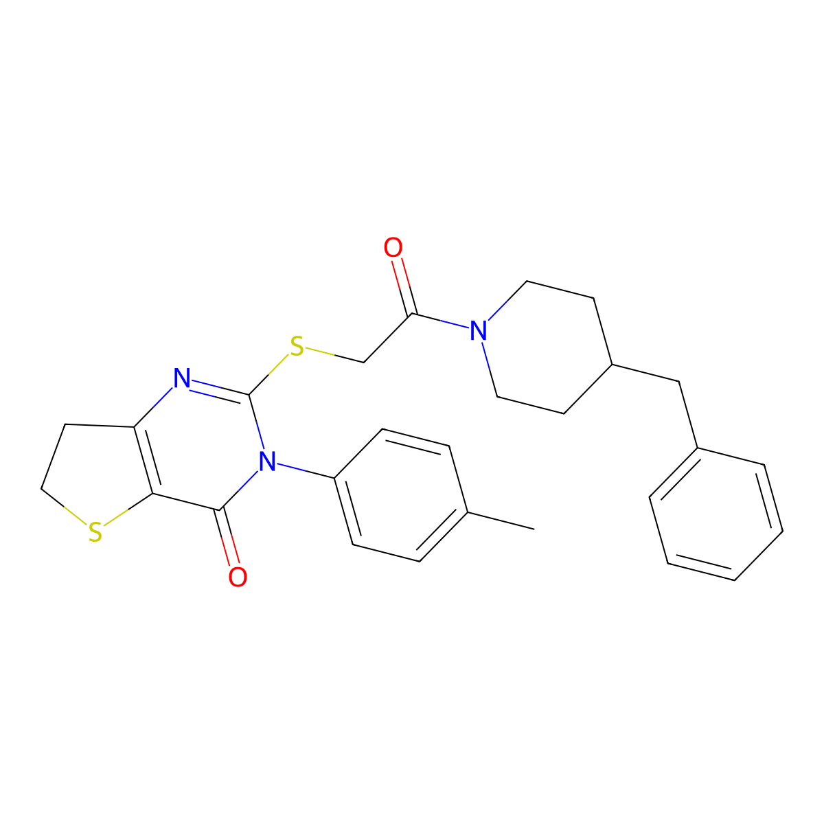 2-((2-(4-benzylpiperidin-1-yl)-2-oxoethyl)thio)-3-(p-tolyl)-6,7-dihydrothieno[3,2-d]pyrimidin-4(3H)-one molecular structure, CAS 850915-26-3