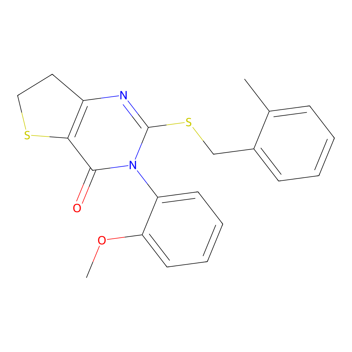 3-(2-Methoxyphenyl)-2-[(2-methylphenyl)methylsulfanyl]-6,7-dihydrothieno[3,2-d]pyrimidin-4-one molecular structure, CAS 850915-35-4