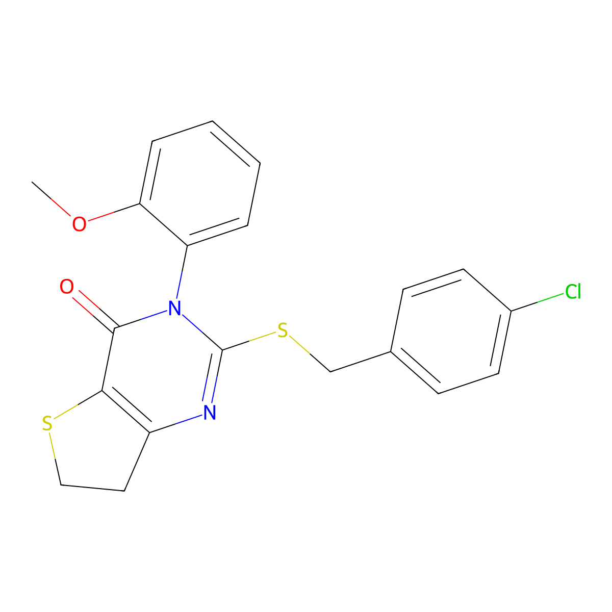 2-((4-chlorobenzyl)thio)-3-(2-methoxyphenyl)-6,7-dihydrothieno[3,2-d]pyrimidin-4(3H)-one molecular structure, CAS 850915-45-6