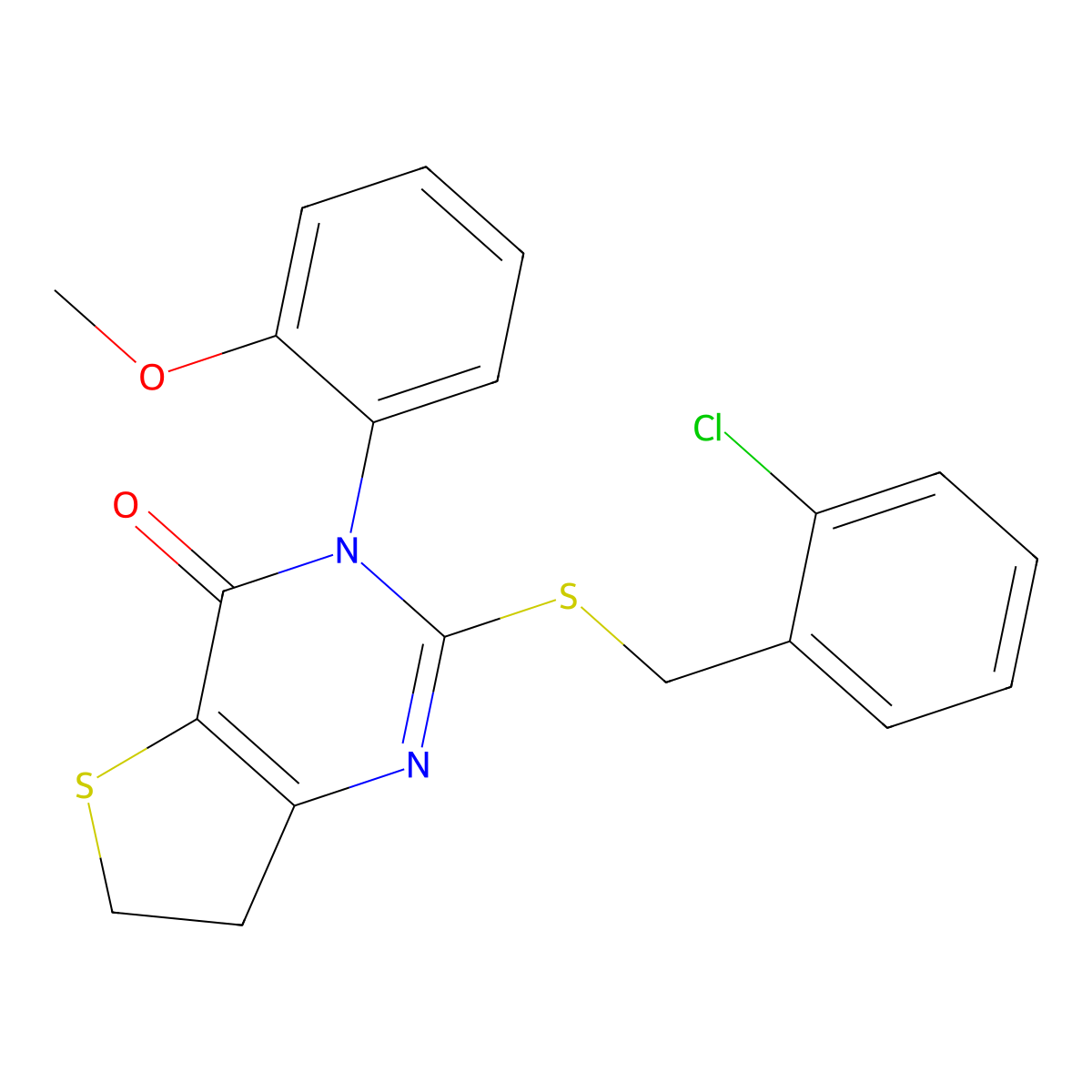 2-[(2-Chlorophenyl)methylsulfanyl]-3-(2-methoxyphenyl)-6,7-dihydrothieno[3,2-d]pyrimidin-4-one molecular structure, CAS 850915-47-8