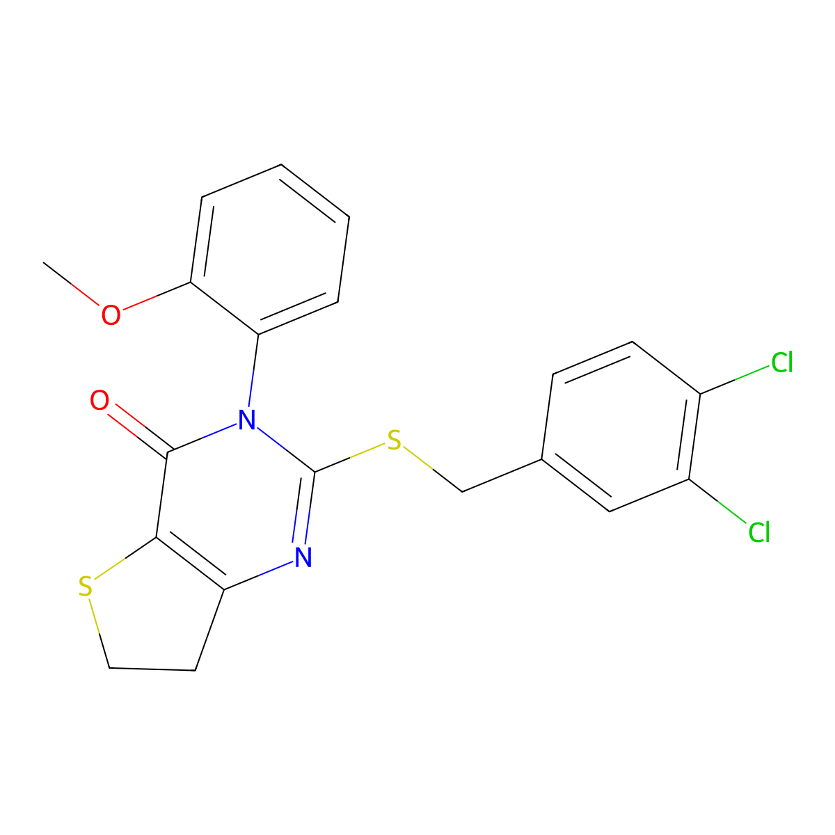 2-((3,4-dichlorobenzyl)thio)-3-(2-methoxyphenyl)-6,7-dihydrothieno[3,2-d]pyrimidin-4(3H)-one molecular structure, CAS 850915-48-9