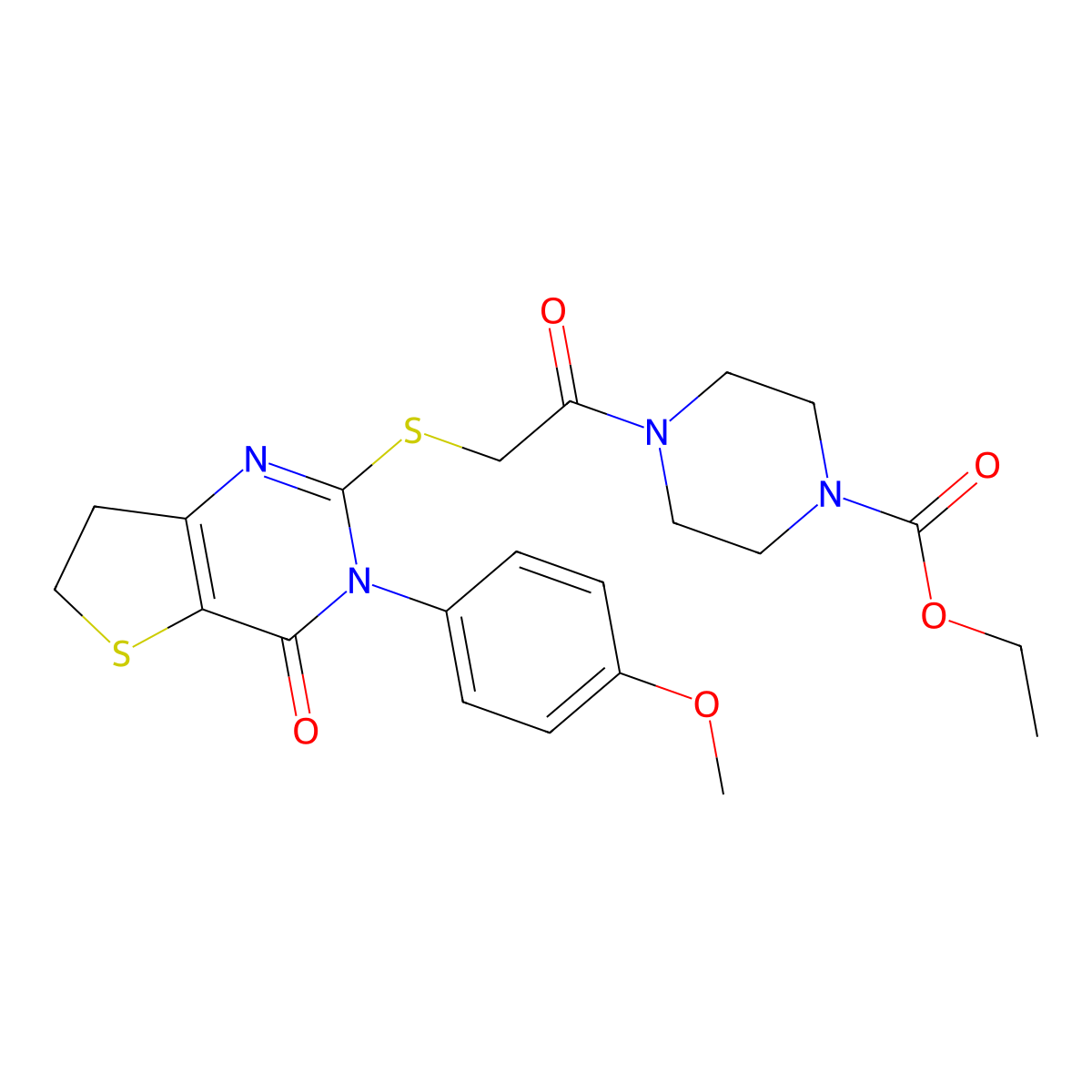 Ethyl 4-(2-((3-(4-methoxyphenyl)-4-oxo-3,4,6,7-tetrahydrothieno[3,2-d]pyrimidin-2-yl)thio)acetyl)piperazine-1-carboxylate molecular structure, CAS 850915-54-7