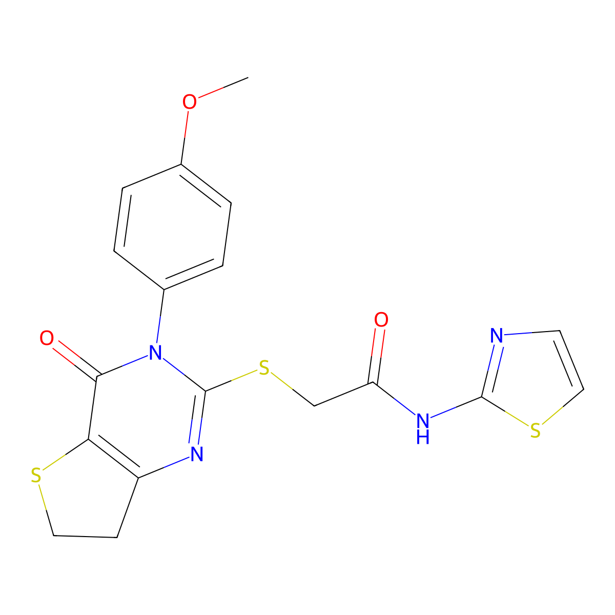 2-((3-(4-methoxyphenyl)-4-oxo-3,4,6,7-tetrahydrothieno[3,2-d]pyrimidin-2-yl)thio)-N-(thiazol-2-yl)acetamide molecular structure, CAS 850915-62-7