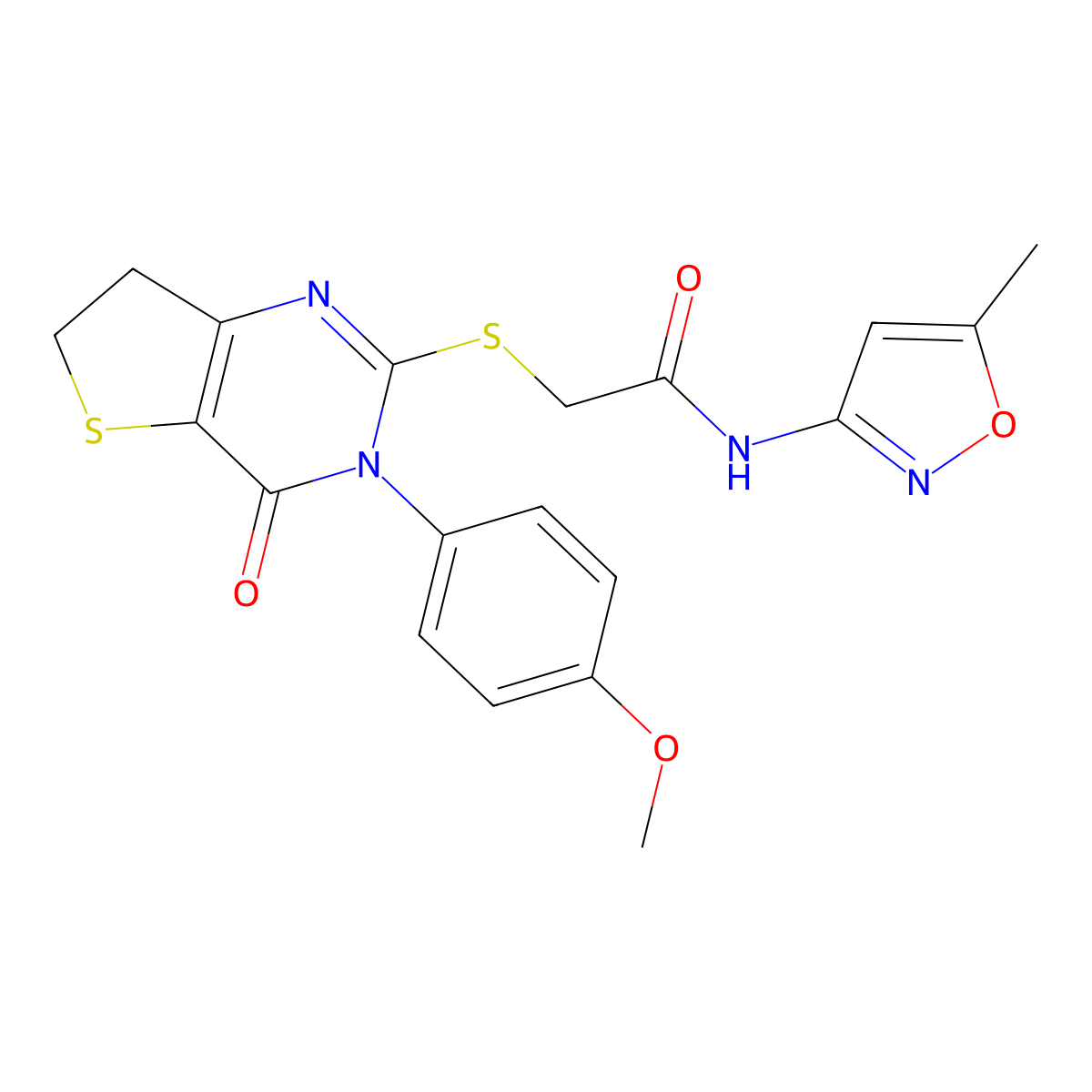 2-[[3-(4-methoxyphenyl)-4-oxo-6,7-dihydrothieno[3,2-d]pyrimidin-2-yl]sulfanyl]-N-(5-methyl-1,2-oxazol-3-yl)acetamide molecular structure, CAS 850915-63-8