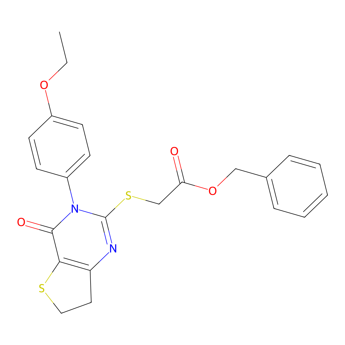 Benzyl 2-[[3-(4-ethoxyphenyl)-4-oxo-6,7-dihydrothieno[3,2-d]pyrimidin-2-yl]sulfanyl]acetate molecular structure, CAS 850915-75-2