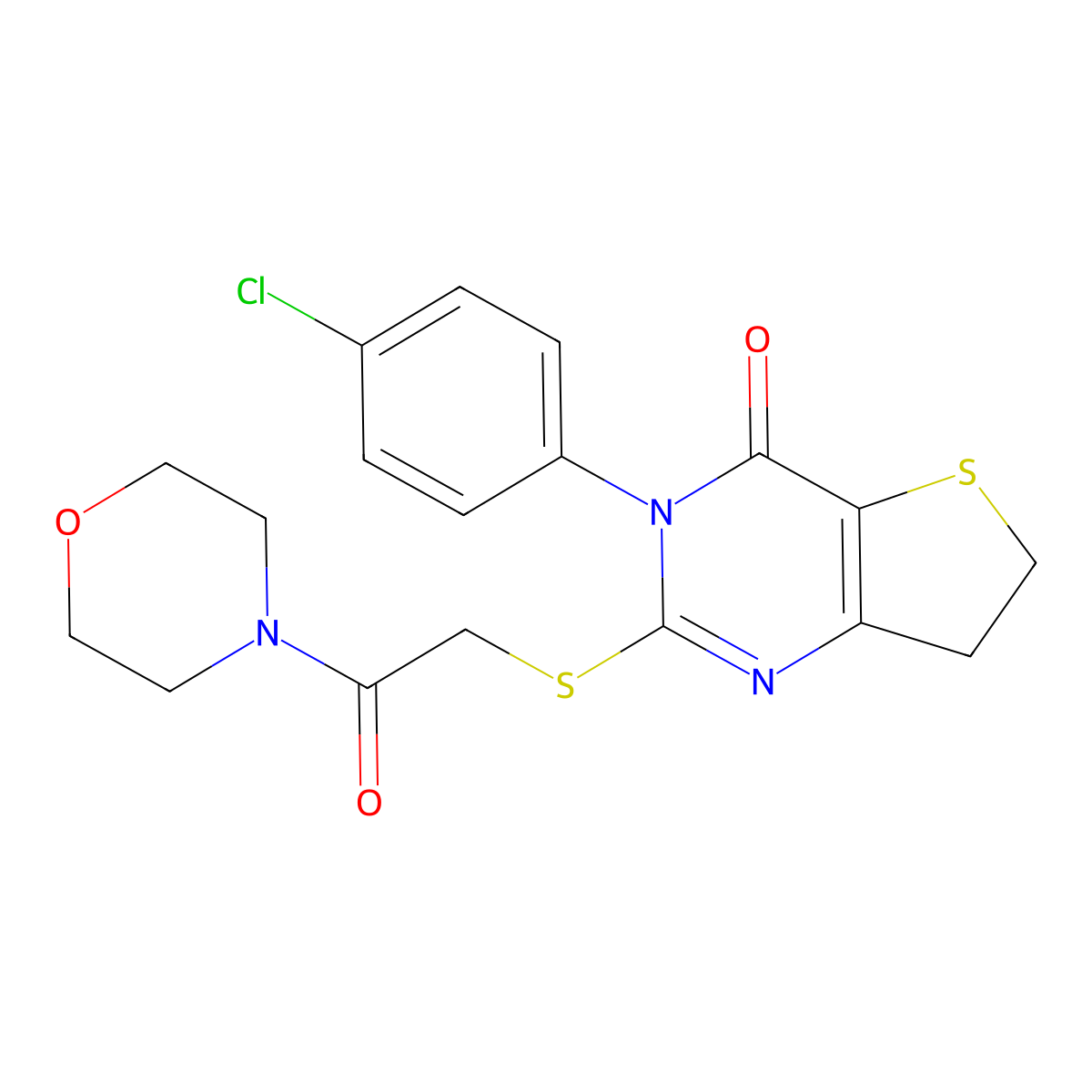 3-(4-Chlorophenyl)-2-(2-morpholin-4-yl-2-oxoethyl)sulfanyl-6,7-dihydrothieno[3,2-d]pyrimidin-4-one molecular structure, CAS 850915-83-2
