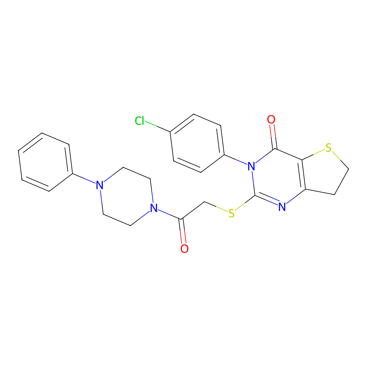 3-(4-chlorophenyl)-2-((2-oxo-2-(4-phenylpiperazin-1-yl)ethyl)thio)-6,7-dihydrothieno[3,2-d]pyrimidin-4(3H)-one molecular structure, CAS 850915-84-3
