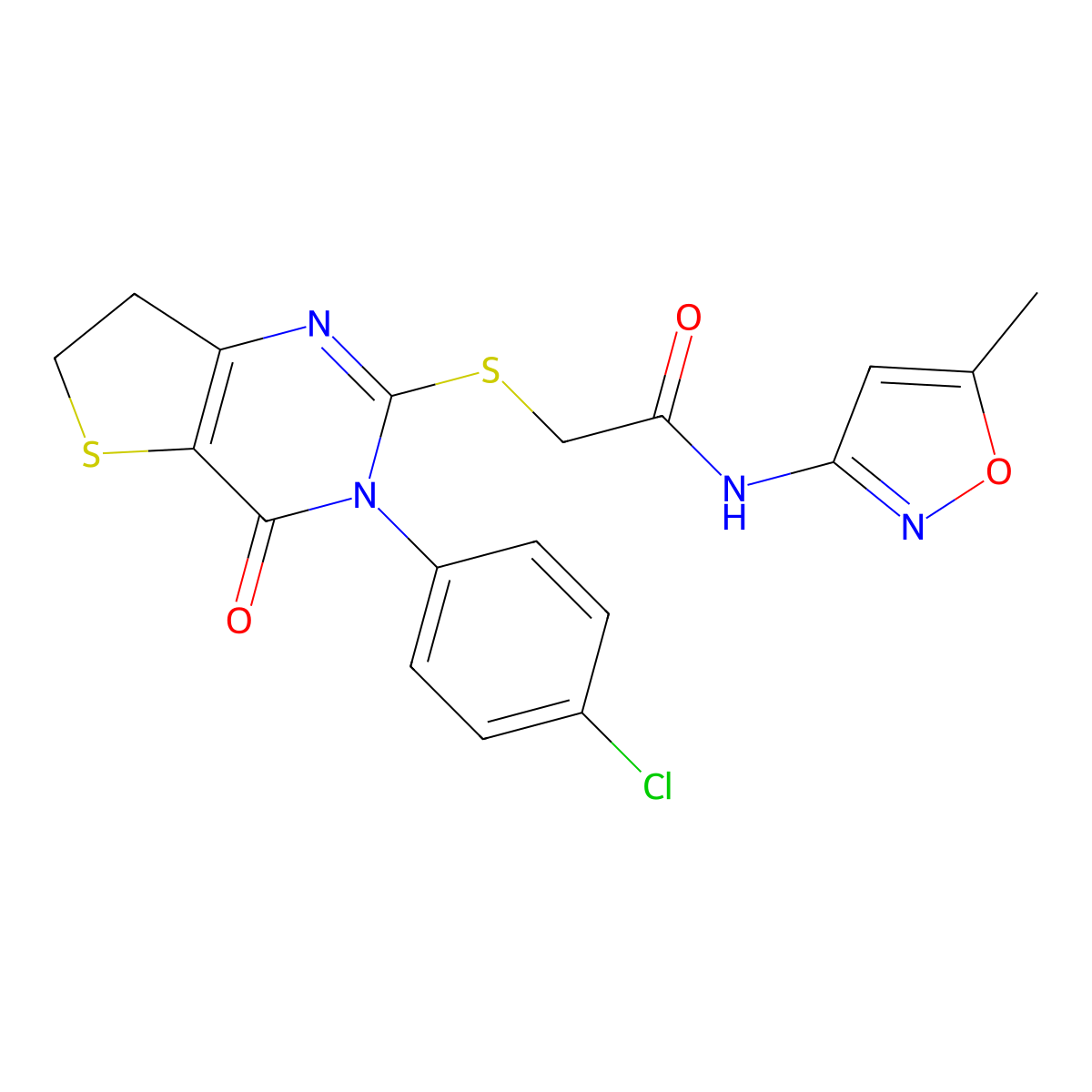 2-((3-(4-chlorophenyl)-4-oxo-3,4,6,7-tetrahydrothieno[3,2-d]pyrimidin-2-yl)thio)-N-(5-methylisoxazol-3-yl)acetamide molecular structure, CAS 850915-85-4