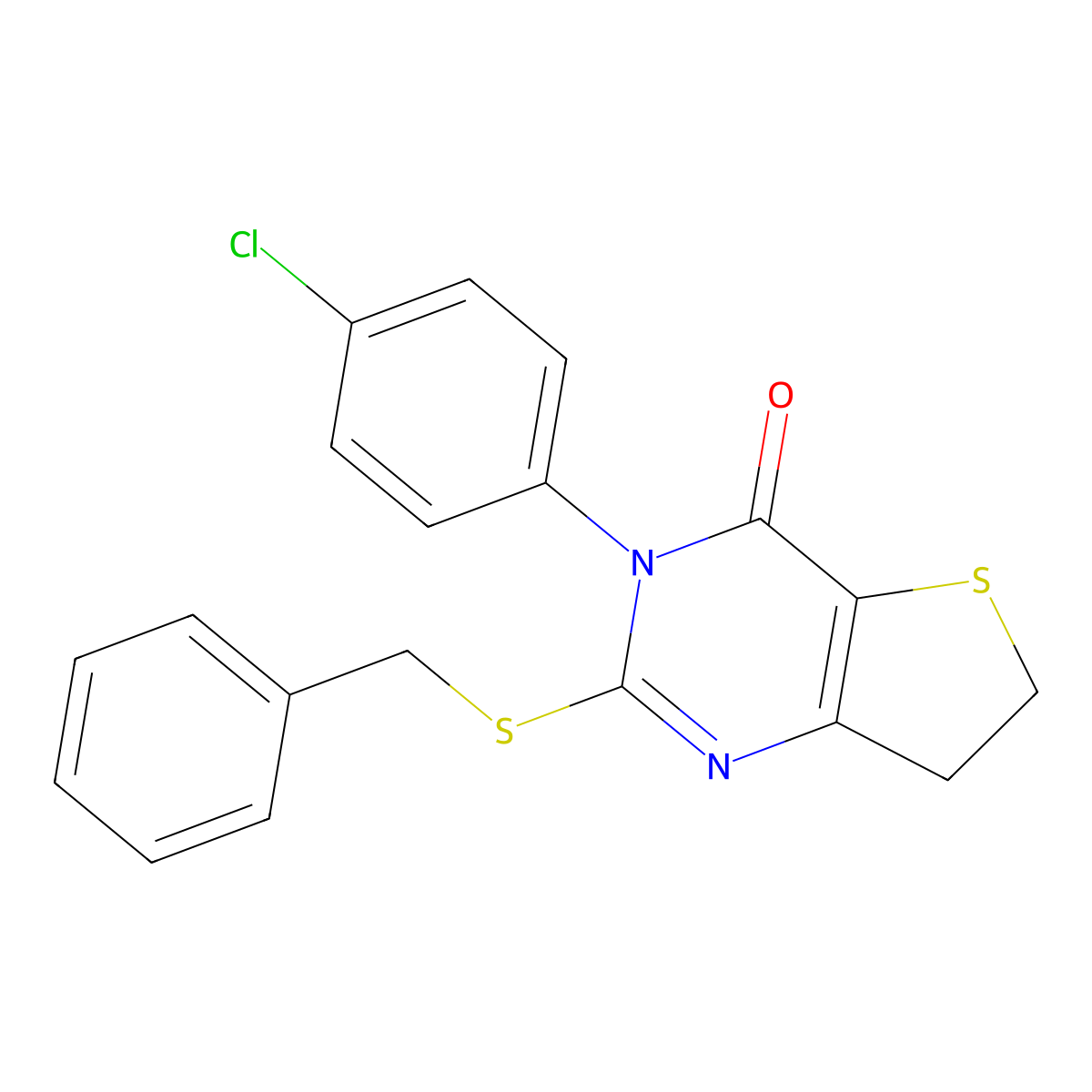 2-(benzylthio)-3-(4-chlorophenyl)-6,7-dihydrothieno[3,2-d]pyrimidin-4(3H)-one molecular structure, CAS 850915-86-5
