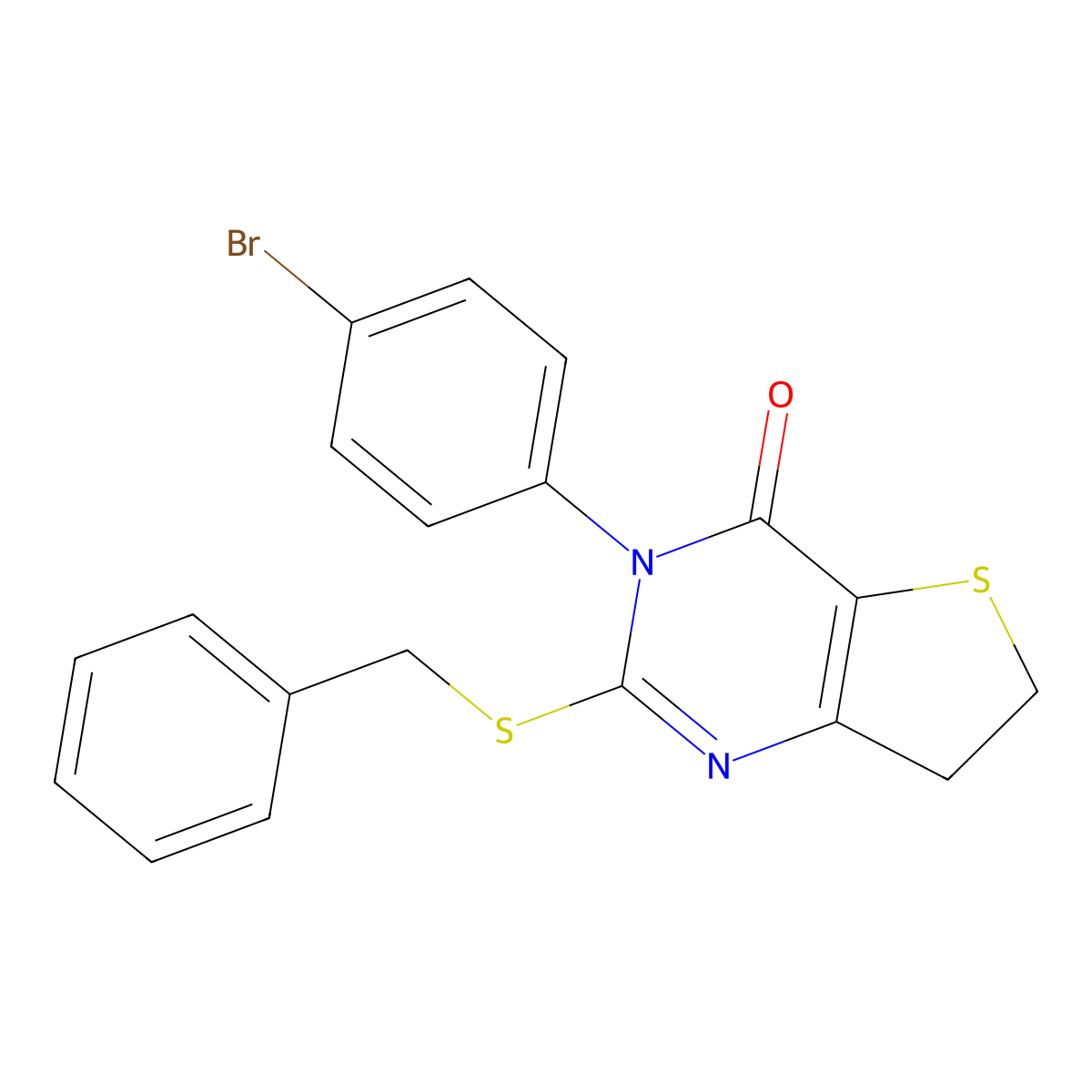 2-(benzylthio)-3-(4-bromophenyl)-6,7-dihydrothieno[3,2-d]pyrimidin-4(3H)-one molecular structure, CAS 850915-91-2