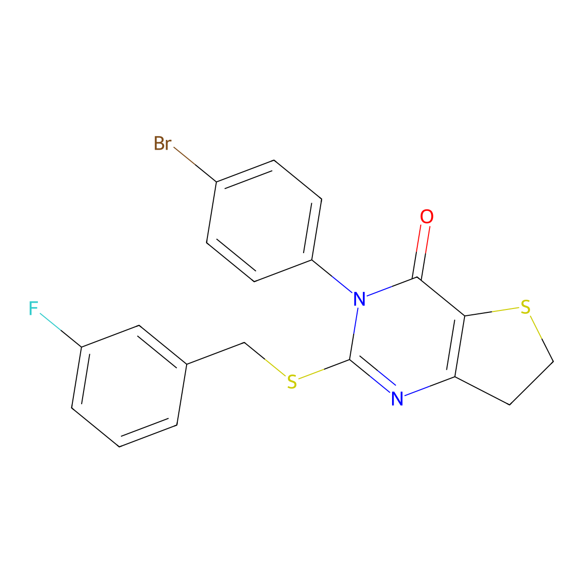 3-(4-bromophenyl)-2-((3-fluorobenzyl)thio)-6,7-dihydrothieno[3,2-d]pyrimidin-4(3H)-one molecular structure, CAS 850915-92-3