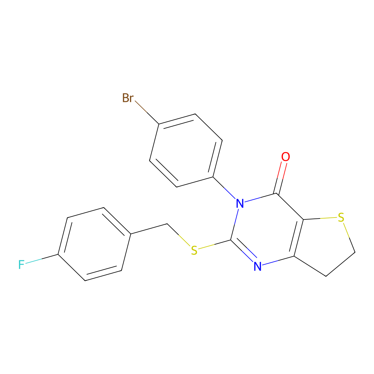 3-(4-Bromophenyl)-2-[(4-fluorophenyl)methylsulfanyl]-6,7-dihydrothieno[3,2-d]pyrimidin-4-one molecular structure, CAS 850915-93-4